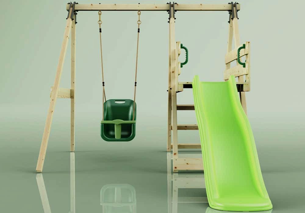OutdoorToys Schaukelkombination Schaukel Hortensie - grün, aus Holz in Hellgrün mit Babyschaukel