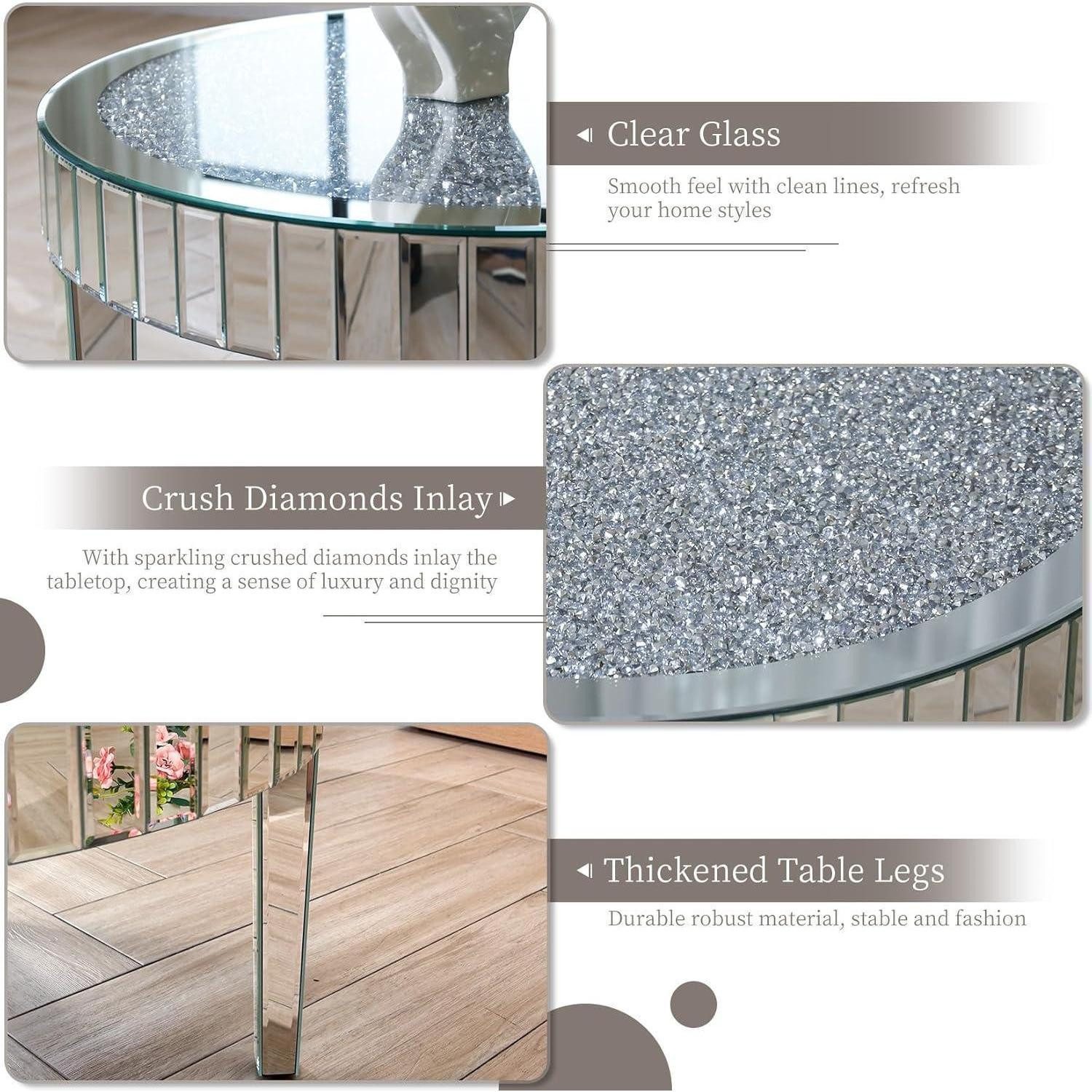 LuxusKollektion Couchtisch Couchtisch Rund Glas Kristall Silber Diamant Beistelltisch 80cm