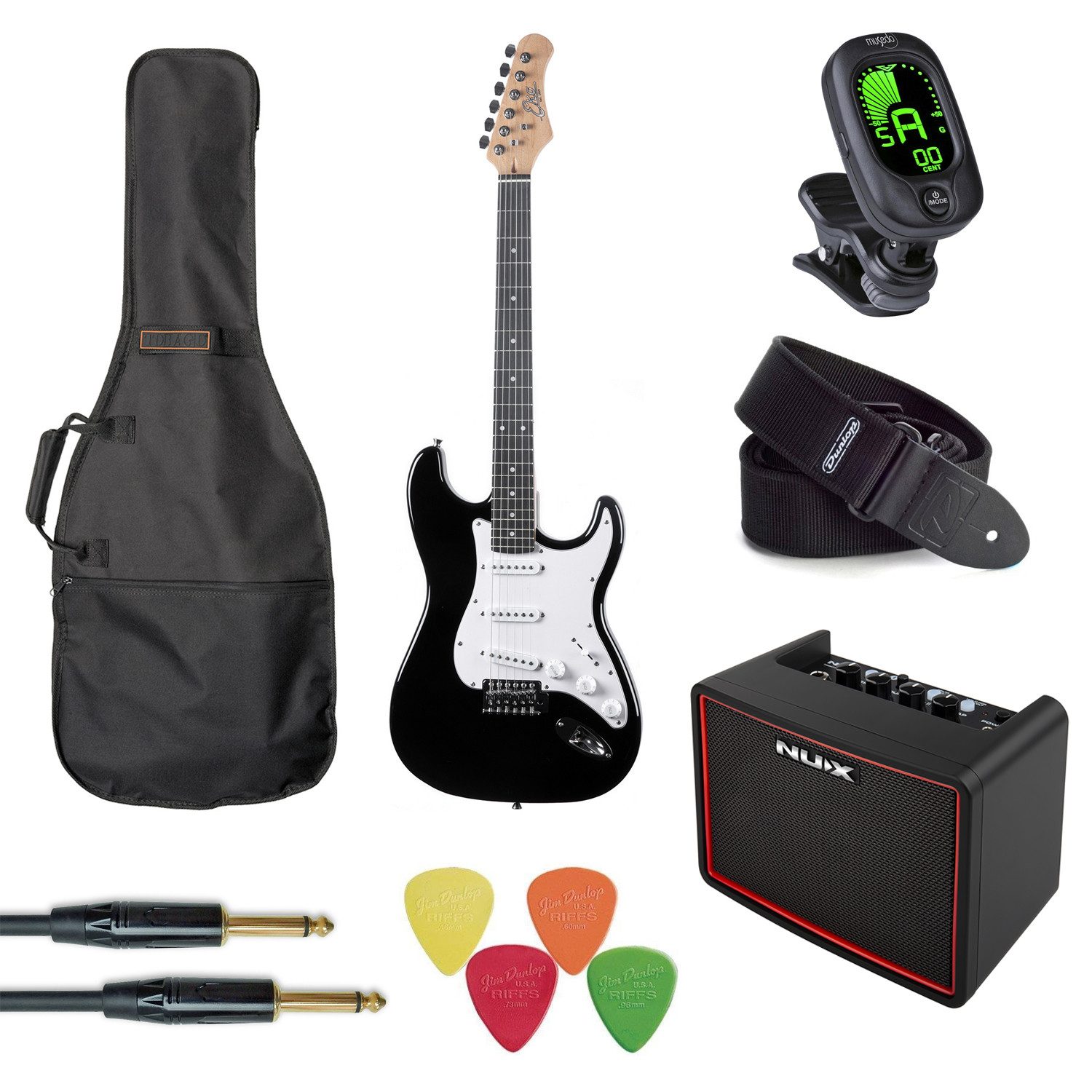 E-Gitarre Eko E-Gitarre GEE ST100-BLK Schwarz Komplett-Set