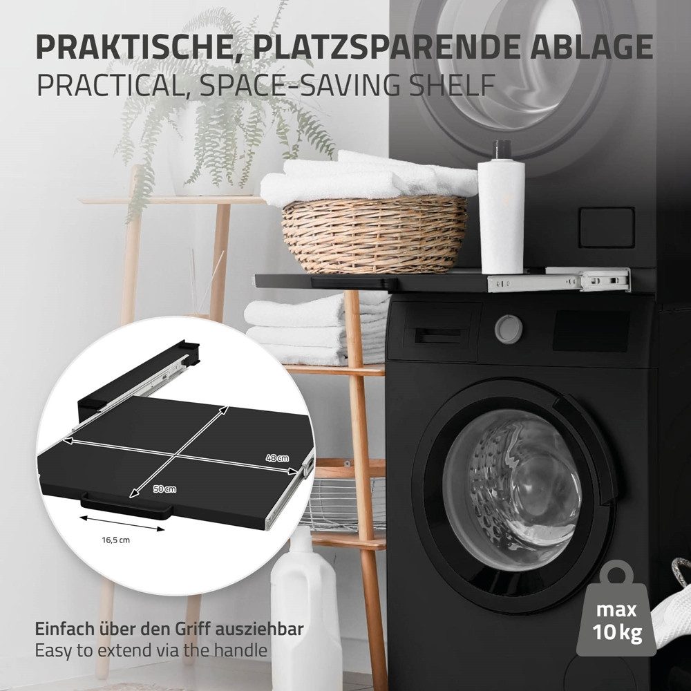 ML-DESIGN Zwischenbaurahmen Waschmaschinenzubehör Stapelrahmen Verbindungrahmen für Trockner (1-St), Waschmaschinen Zwischenbausatz mit Ablage 60x60x7,5cm Stahl schwarz