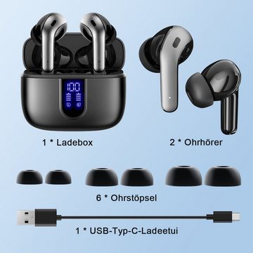 HYIEAR Bluetooth-Ohrhörer 5.3, 48 Stunden Akkulaufzeit, 1 Stunde Ladezeit In-Ear-Kopfhörer (Voice Assistant, Bluetooth, Stereo USB-C)