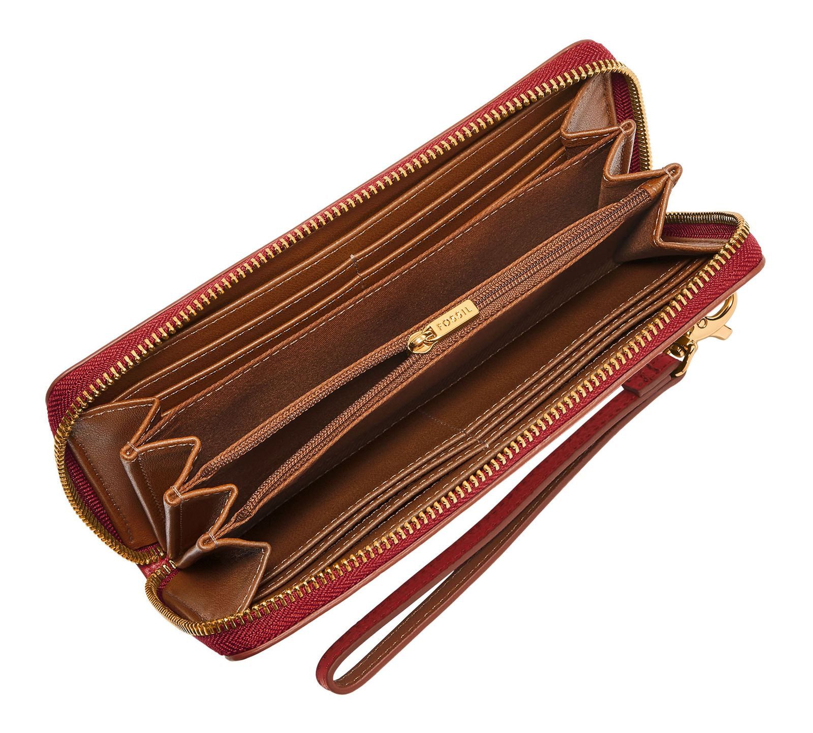 Fossil Geldbörse RFID Zip Around Clutch, aus echtem Leder mit RFID-Blocker Schutz