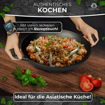 Kaisertal Wok KAISERTAL 32cm Gusseisen Wok Induktion - Wokpfanne aus Gusseisen, Gusseisen (1-tlg), Mit Rezeptbuch