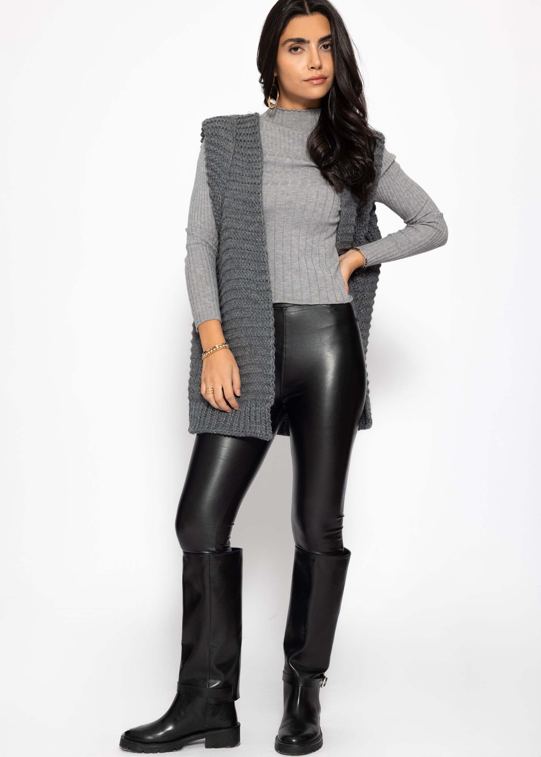 SASSYCLASSY Kurzweste Lange ärmellose Strickweste für günstig online kaufen