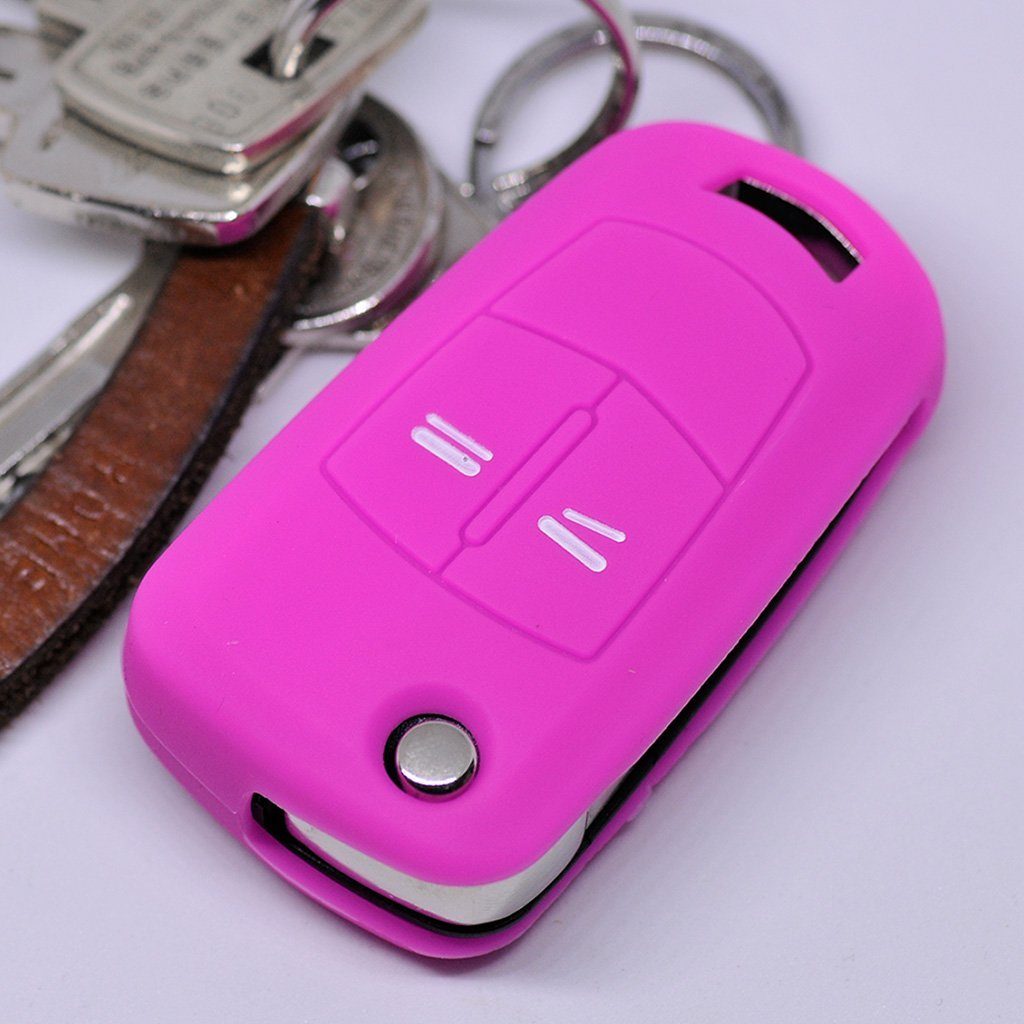 mt-key Schlüsseltasche Autoschlüssel Softcase Silikon Schutzhülle Pink, für OPEL Astra Vectra Corsa Zafira Signum bis 2008 2 Tasten Schlüssel