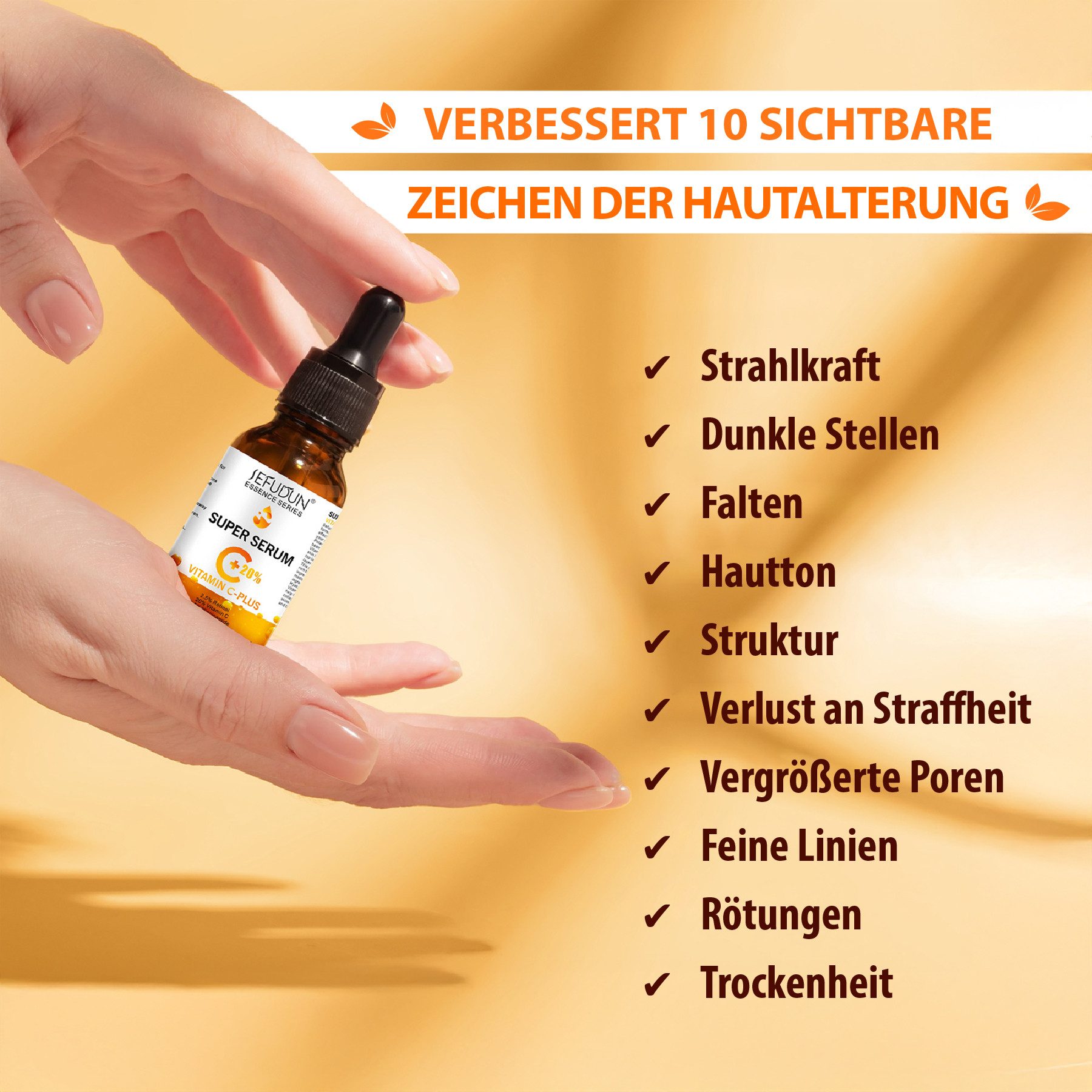 P-Beauty Cosmetic Accessories Gesichtsserum Vitamin C Plus Serum Anti-Falten Anti-Aging Hyaluronsäure Retinol, 1-tlg., Gesichtsserum, Anti-falten Serum, Anti-Aging