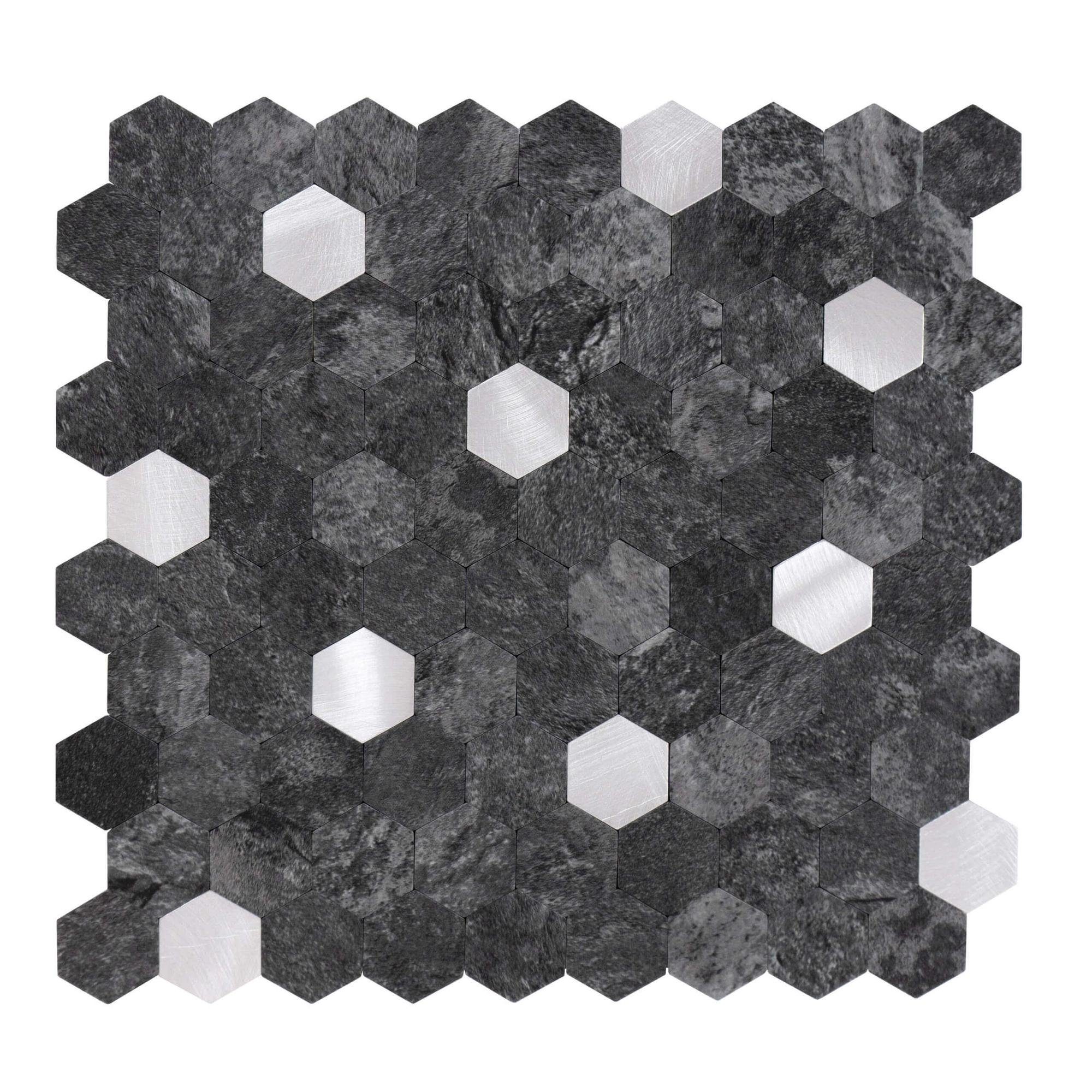Dalsys Wandpaneel 0,88m² 11 Stück selbstklebend, (Anthrazit Silber Hexagon, 11-tlg., Wandfliese) feuchtigskeitsbeständig, einfach montiert, hochwertiges Material