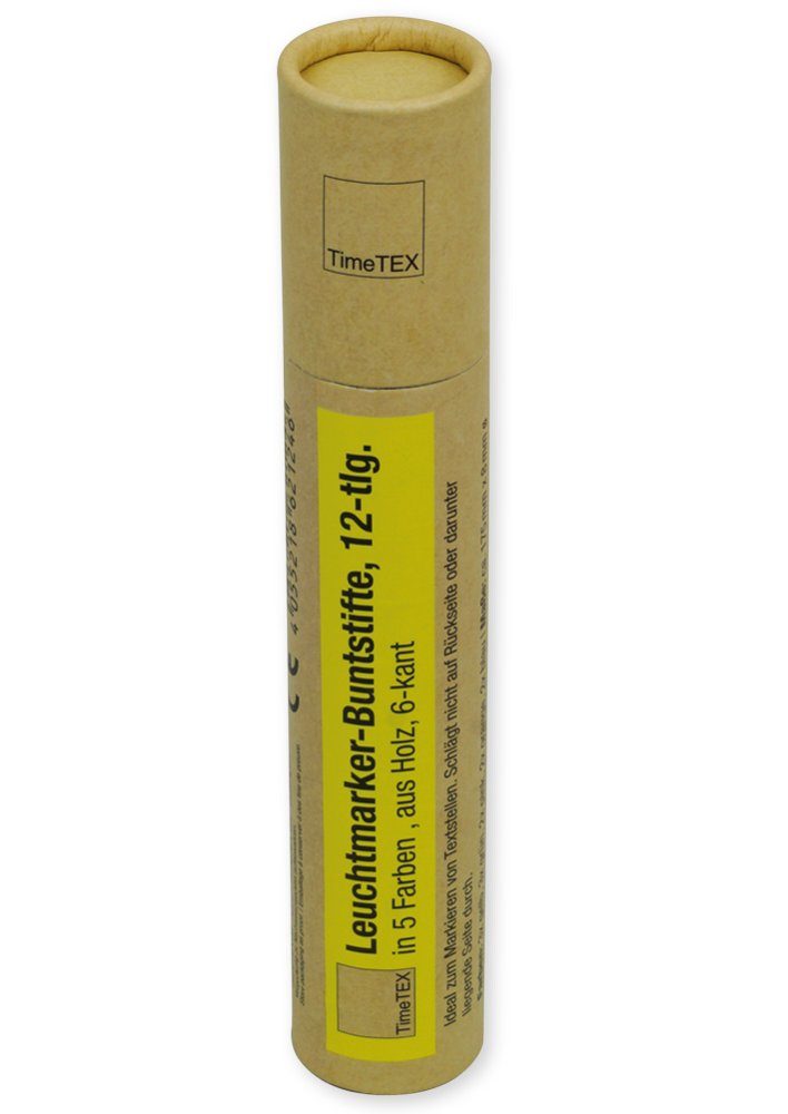 TimeTEX Marker Leuchtmarker-Buntstifte aus Holz, sechskant, 12-tlg. in 5 Farben, (12-tlg)