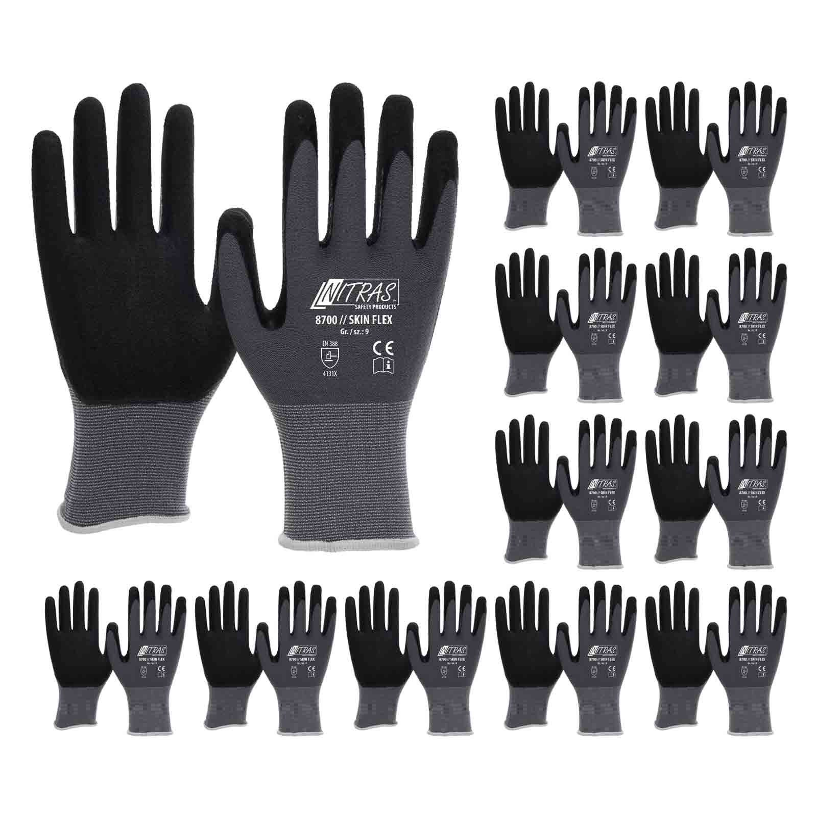 Nitras Nitril-Handschuhe NITRAS Paar (Spar-Set) 8700, Skin-Flex Nitril VPE Strickhandschuh PU 12 Schaum