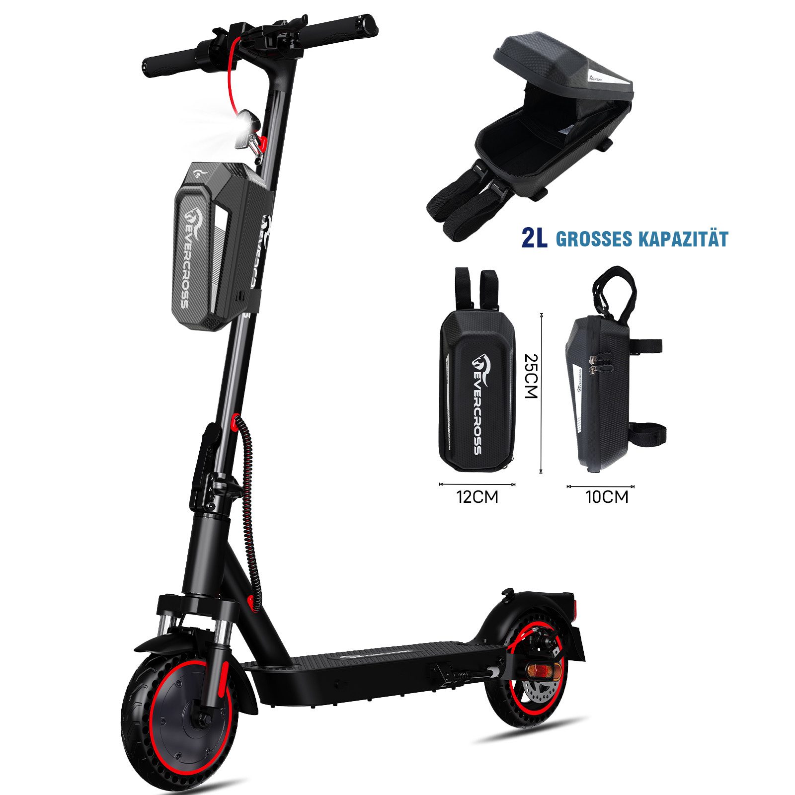 EVERCROSS TECH E-Scooter mit Straßenzulassung (ABE), 8.5 Zoll Elektroroller, Max 35Km, mit APP, 7,8AH, 20Km/h, 400W Motor, 15KG Gewicht, Zwei Stoßdämpfer