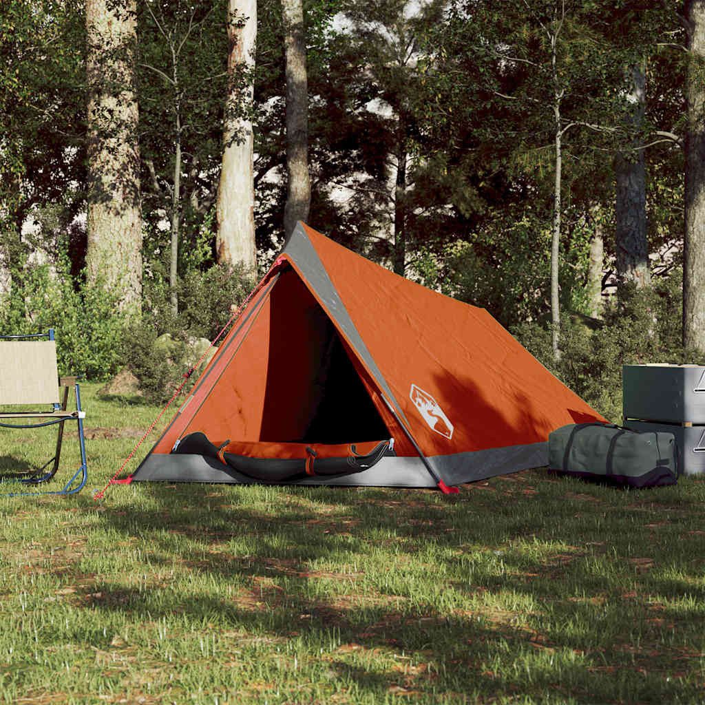 furnicato Faltzelt Campingzelt A-Rahmen 200x120x88/62 cm Grau-Orange, (1 tlg), Wetterfestes Schlafzelt mit E-Anschluss und integrierten Netzwänden