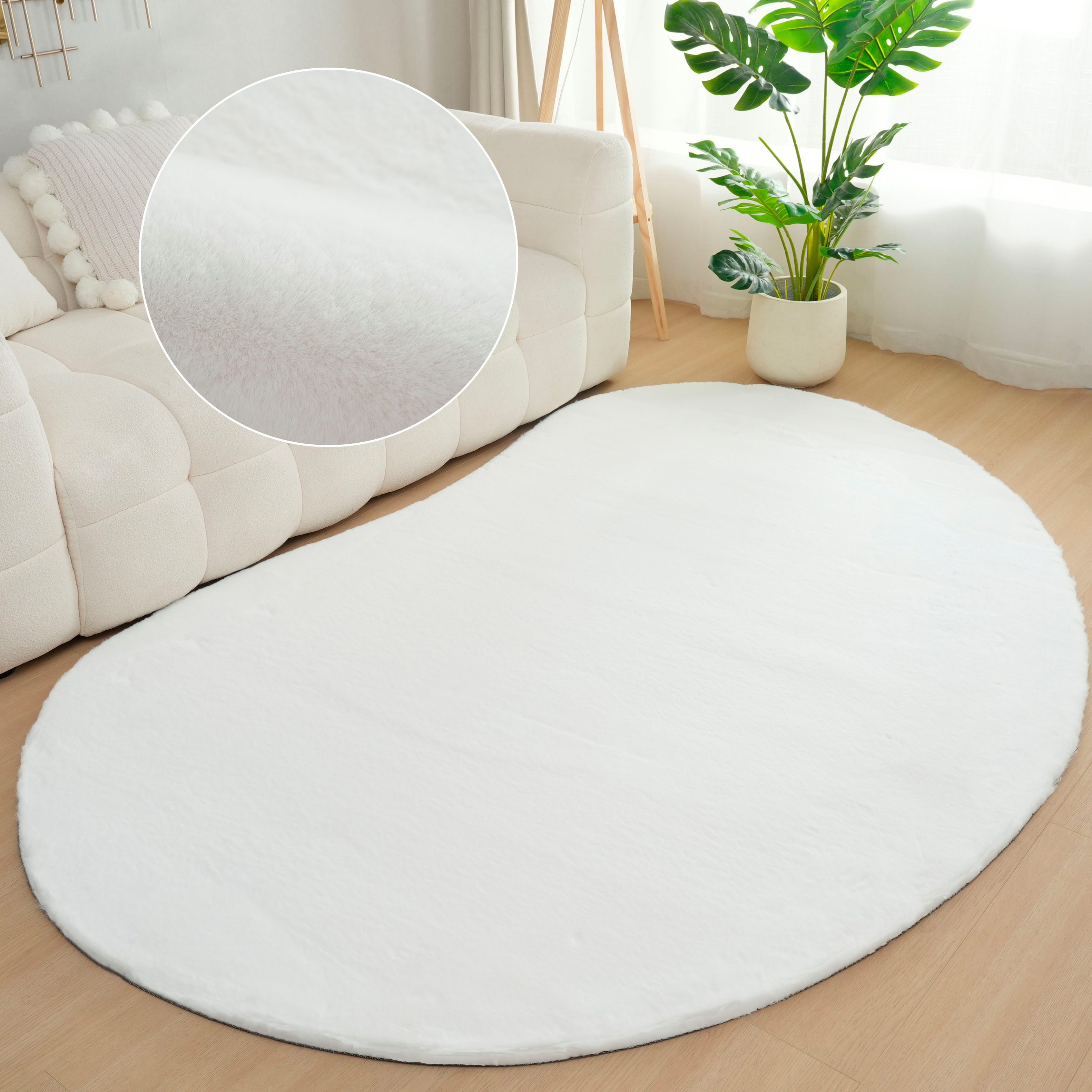 Bruno Banani Hochflor-Teppich Rabbit 2 Bean, Kunstfell Teppich, Modern, besondere Form, U-förmig, Höhe: 25 mm, Kaninchenfell-Haptik, Microfaser, Wohnzimmer, Schlafzimmer, Esszimmer