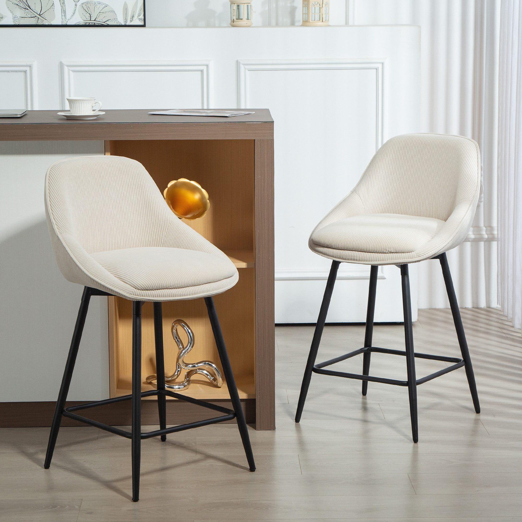 HOMCOM Barhocker Drehbar Tresenstuhl (Barstuh, 2 St., Tresenhocker), 360° drehbar, gepolstert, elegante Cord-Optik