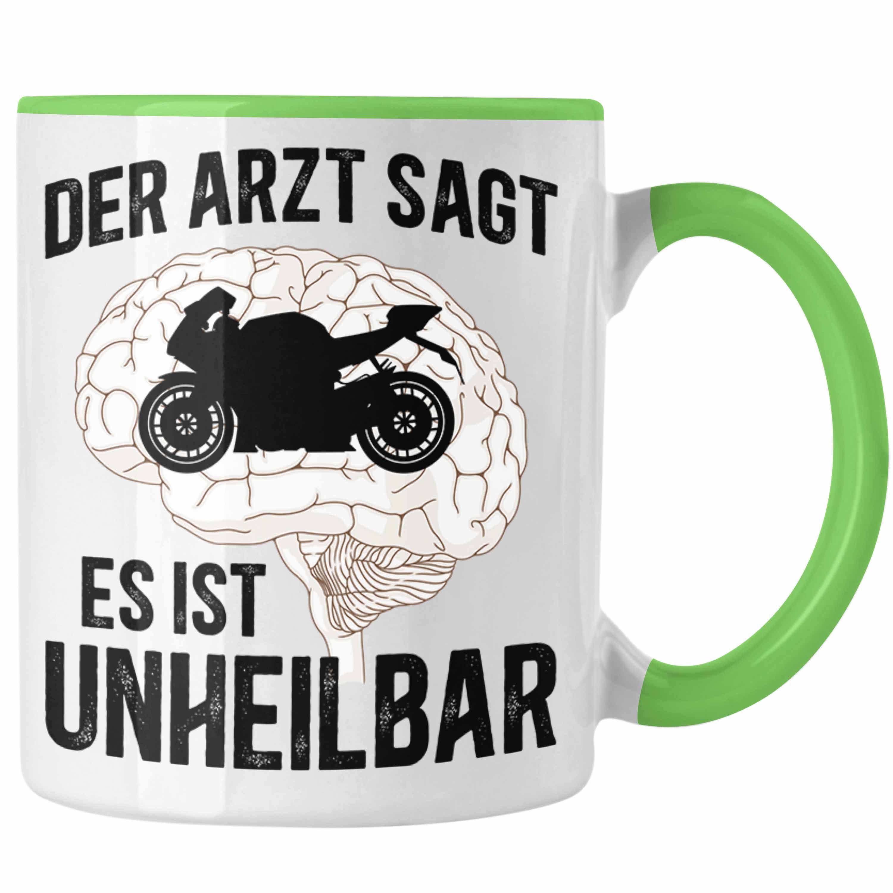 Trendation Tasse Trendation - Motorradfahrer Geschenk Männer Motorrad Tasse mit Spruch Kaffeetasse für Biker Herren Grün | Teetassen