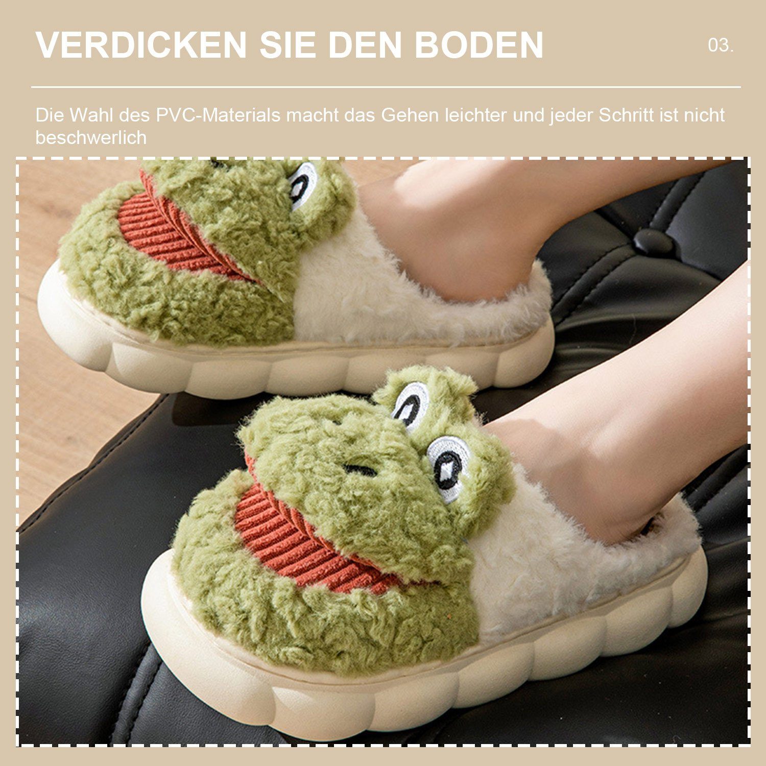 Slippers Herren Hausschuh Hausschuhe Daisred Winter Cartoon Plüsch Damen Pantoffeln Grün