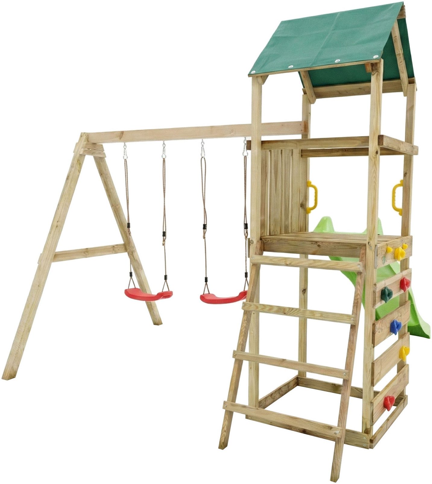 FUNGOO Spielturm MaxPlay 2.1, mit Rutsche, Doppelschaukel und Kletterwand