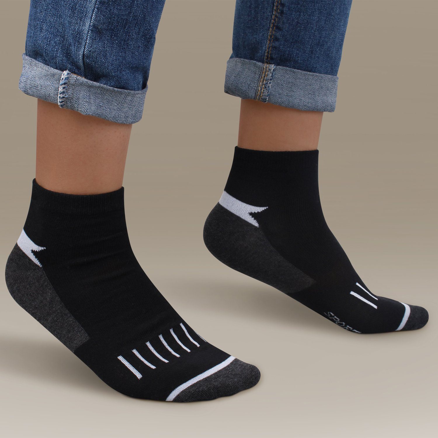 L&K Sneakersocken 92254-92241 (12er-Pack) Füßlinge Herren aus Baumwolle mit verschiedenen Motiven