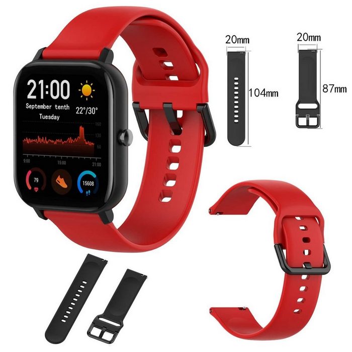 Wigento Smartwatch-Armband Für Amazfit GTS4 Mini Uhr Kunststoff / Silikon Armband Größe L Männer Ersatz Arm Band Rot