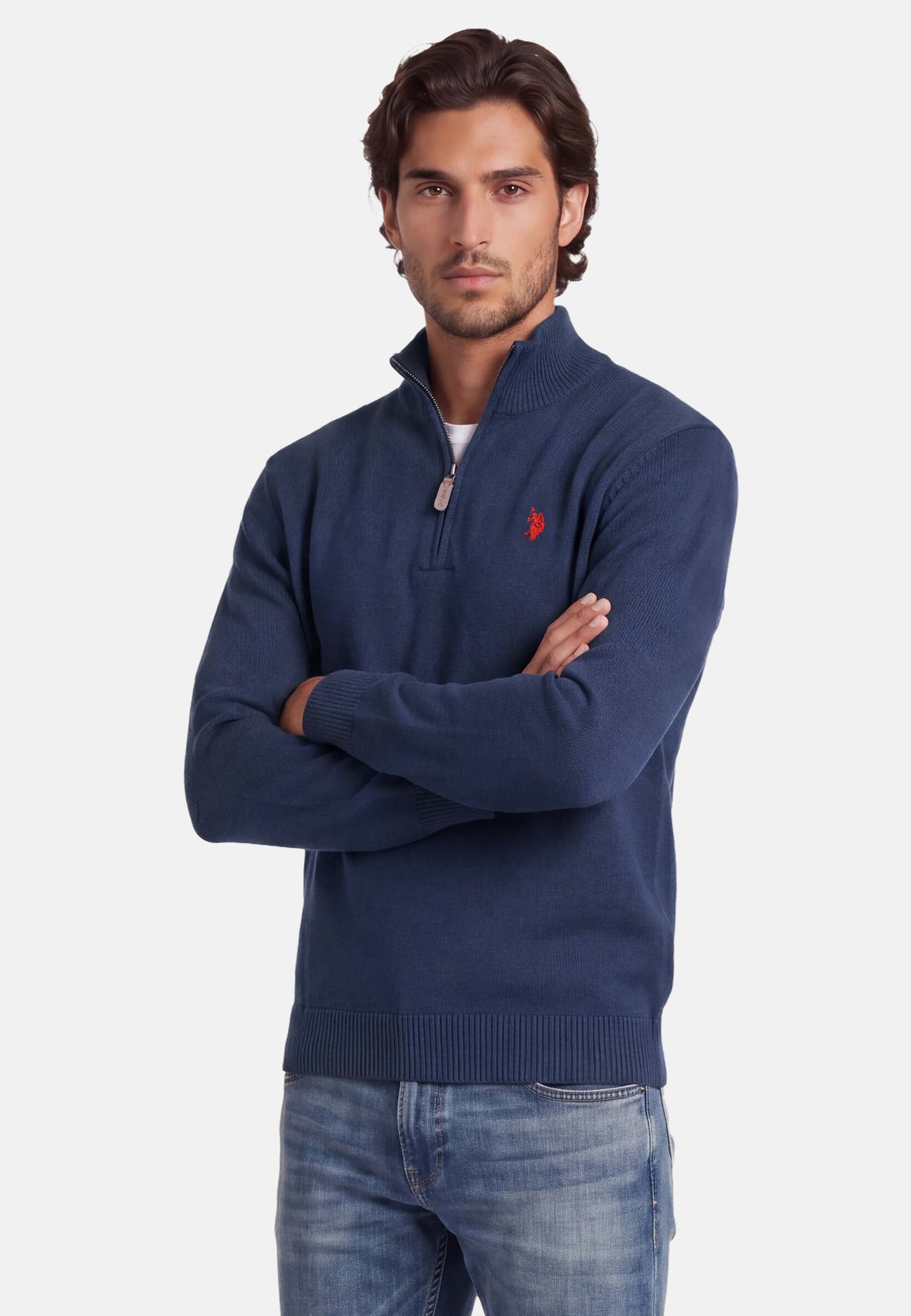 U.S. Polo Assn. Stehkragenpullover USLogaan – Herren Troyer mit Reißverschlusskragen 100 % Baumwolle, weiche Strickqualität und sportiver Look – Bild 2 von 5