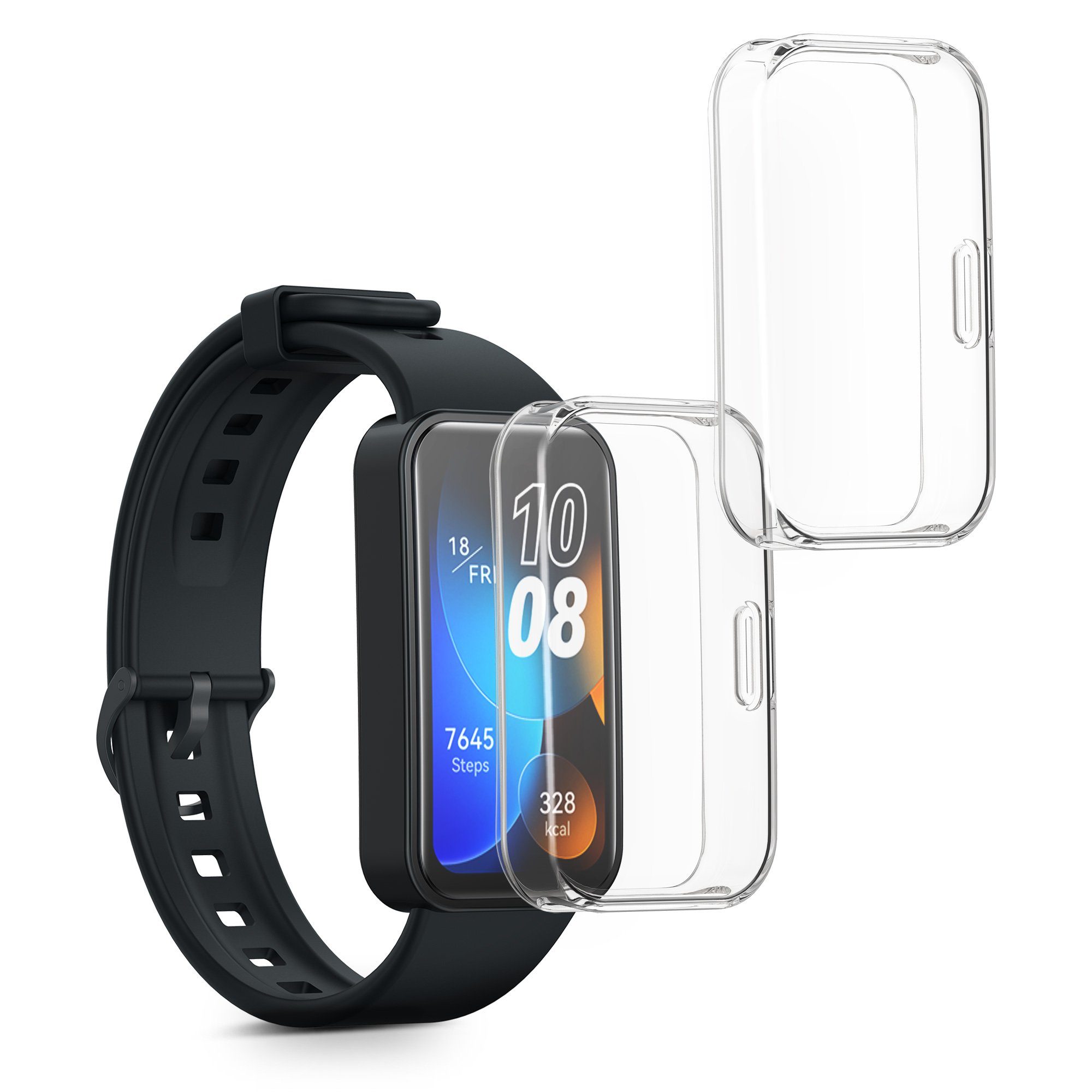 kwmobile 2x Silikon Hülle für Huawei Band 10 / 9 / 8 Smartwatch, 2-tlg., Schutzhülle Fullbody Display Cover Set aus Silikon