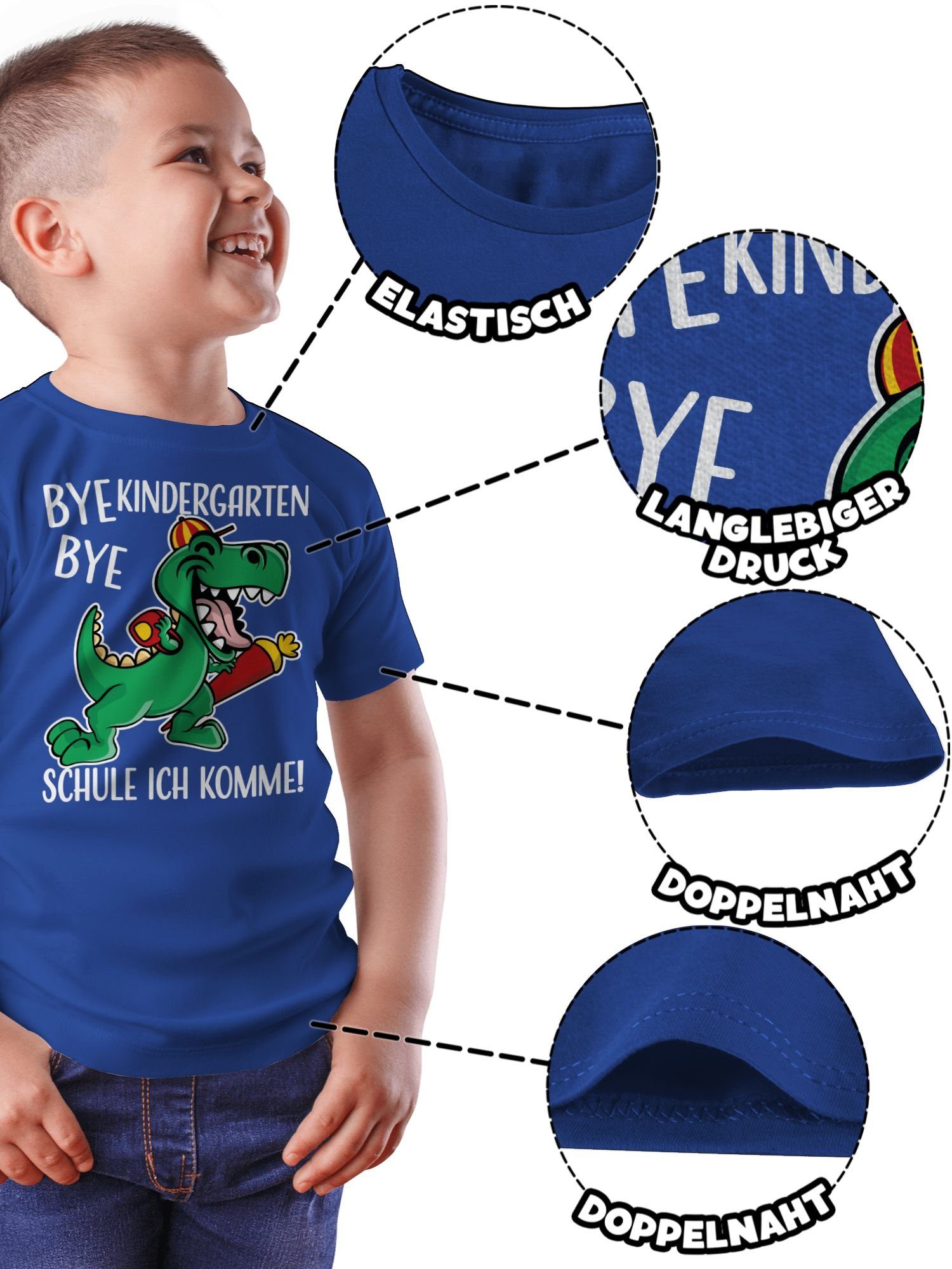 Schulanfang Geschenke Bye Junge Shirtracer Kindergarten 2 Bye Einschulung T-Shirt Dinosaurier Royalblau