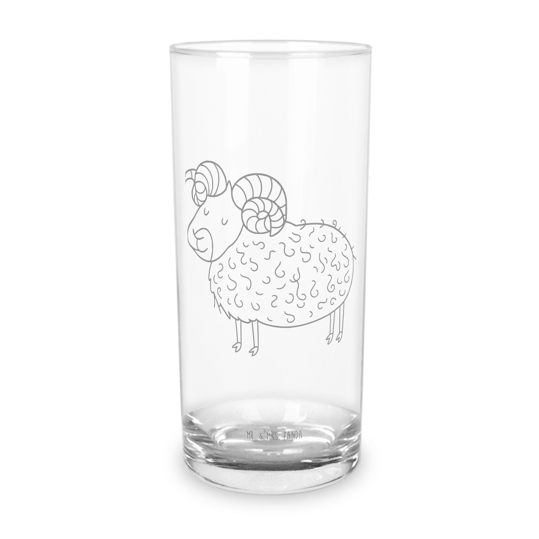 Mr. & Mrs. Panda Glas Sternzeichen Widder, Glas 400 ml, Transparent, Wasserglas, Geburtstag, Premium Glas, Geburtstag April Wasserbecher Cocktailglas