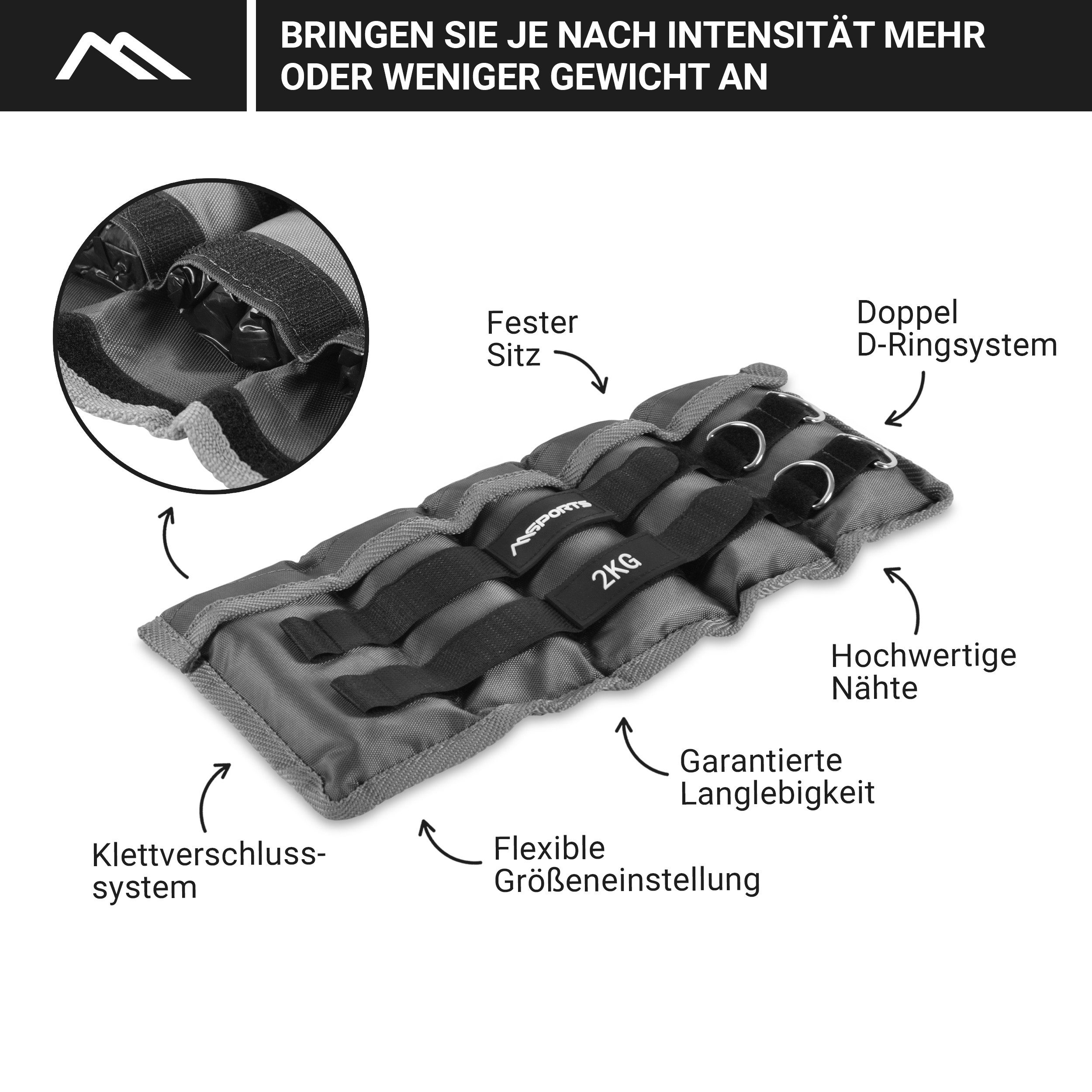 MSports® Gewichtsmanschette Gewichtsmanschetten Professional -einstellbar- Paar von 0,5 - 3 kg