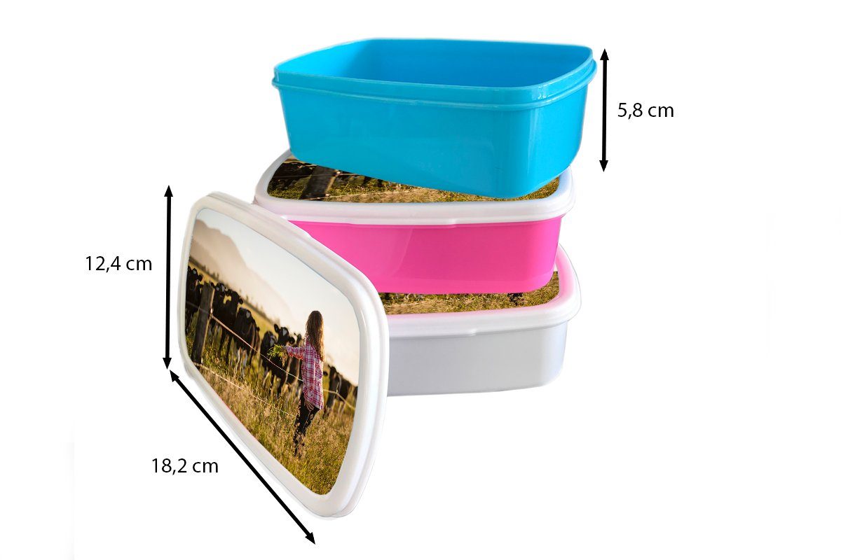 Snackbox, - Kühe Kunststoff Lunchbox - rosa MuchoWow Mädchen, Erwachsene, Brotbox Mädchen Kinder, (2-tlg), Gras, für Kunststoff, Brotdose
