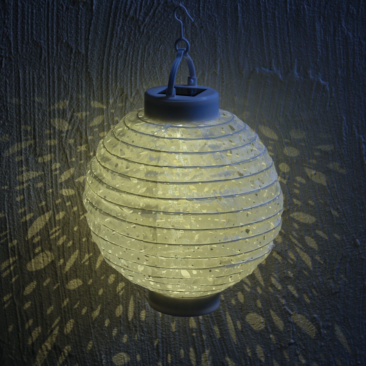 MARELIDA LED Lampion Solar Gartenlampion mit Muster weiß D: 20cm Party Balkon Terrasse, LED Classic, warmweiß (2100K bis 3000K)