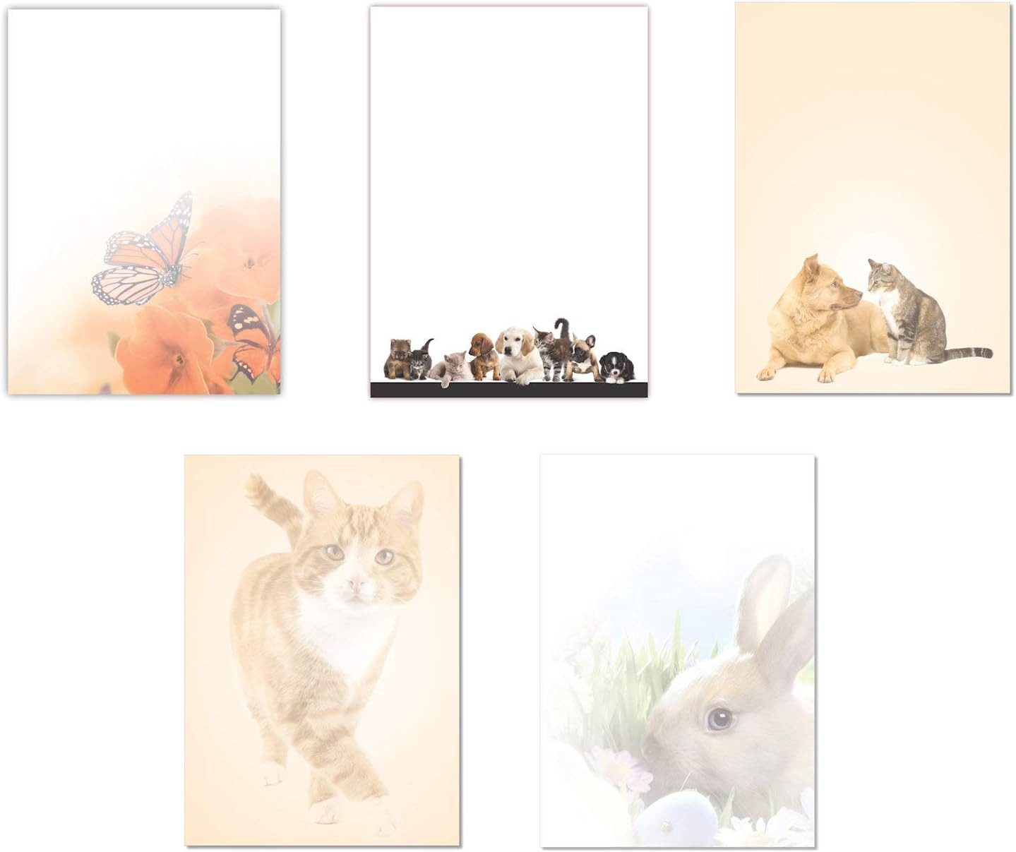 Briefpapier Set Motivpapier DIN A4 Schmetterlinge Hund Katze Maus Hase (MPA-5241)