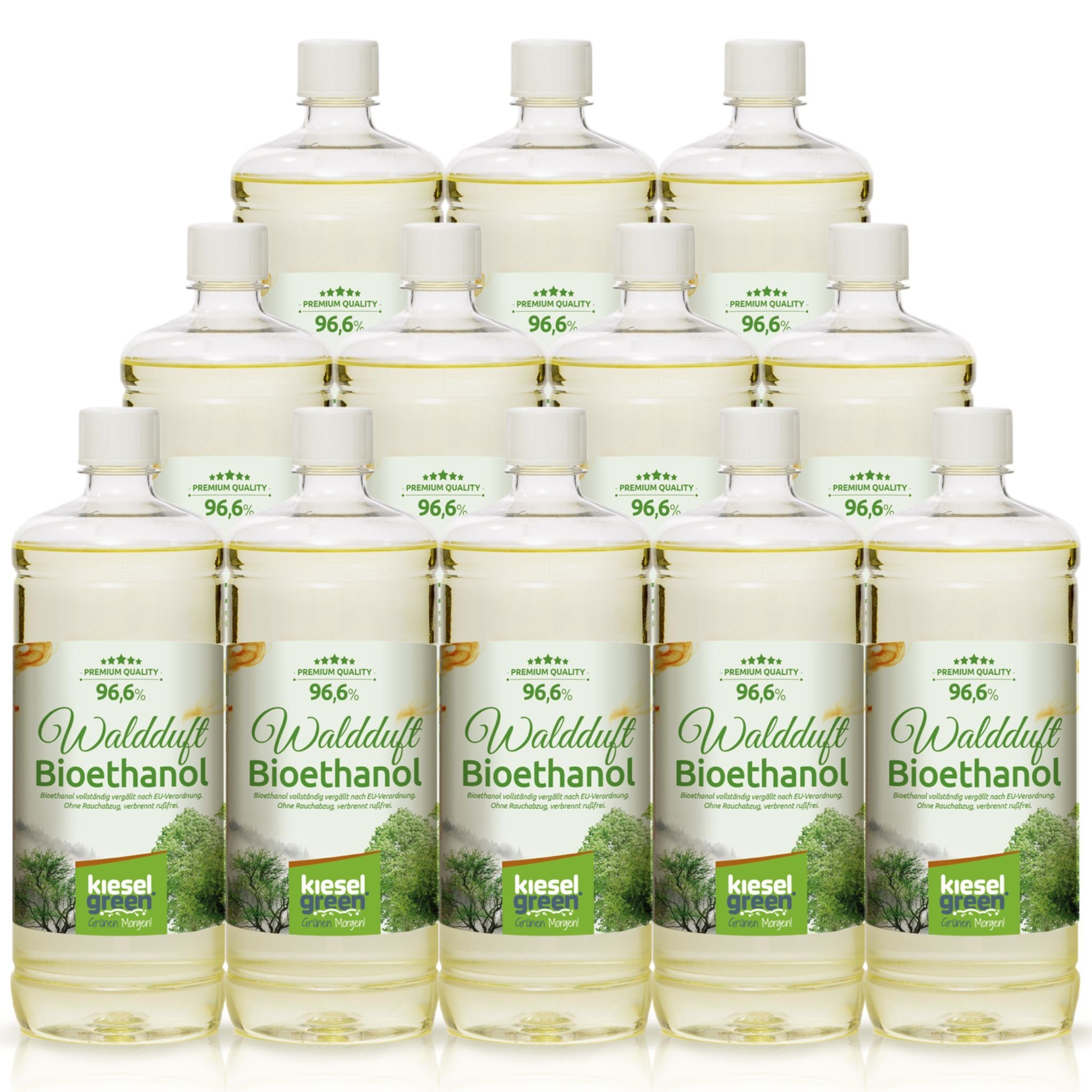 KieselGreen Bioethanol KieselGreen Bioethanol Flasche 12 x 1 Liter mit Duft für Ethanol-Kamin