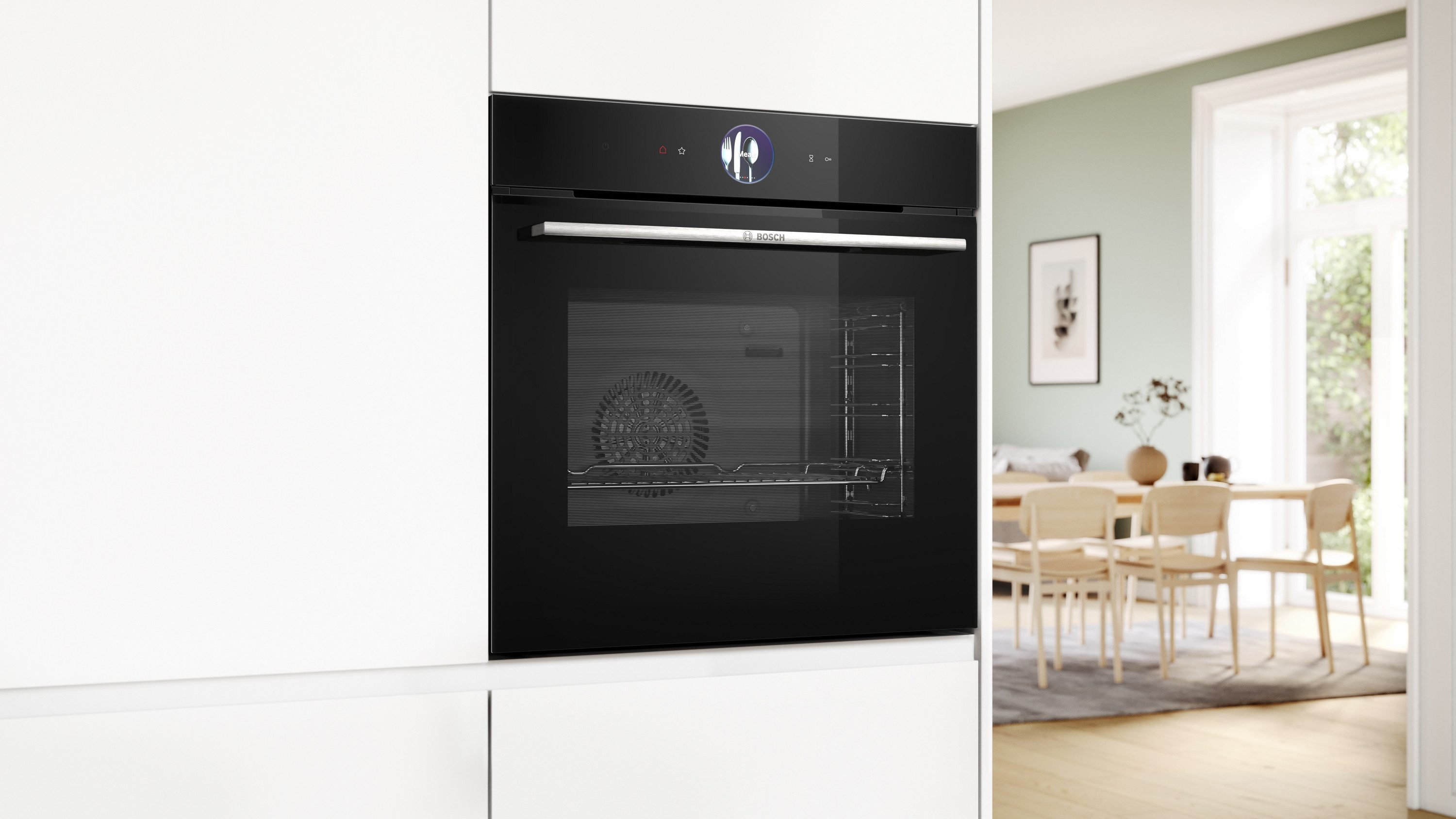 BOSCH Backofen Serie 8 HBG7363B1, mit Teleskopauszug nachrüstbar, Innovativer digitaler Bedienring & praktische Abschaltautomatik