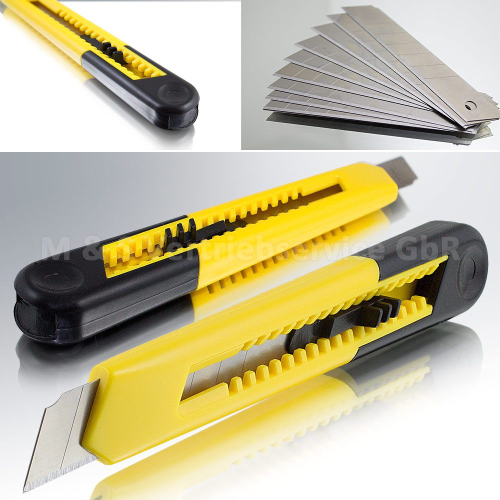 Bituxx Cuttermesser 10 Cuttermesser ABS Yellow inkl. 1.000 Ersatzklingen stahl, (Spar-Set, 1010-tlg., MS-15690)