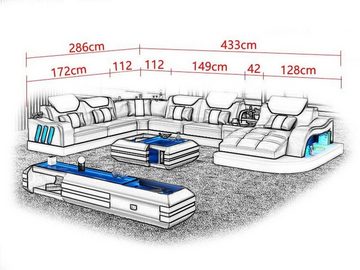 JVmoebel Wohnzimmer-Set, Ecksofa U-Form Sideboard Couchtisch Couch Design Grau Polster Leder