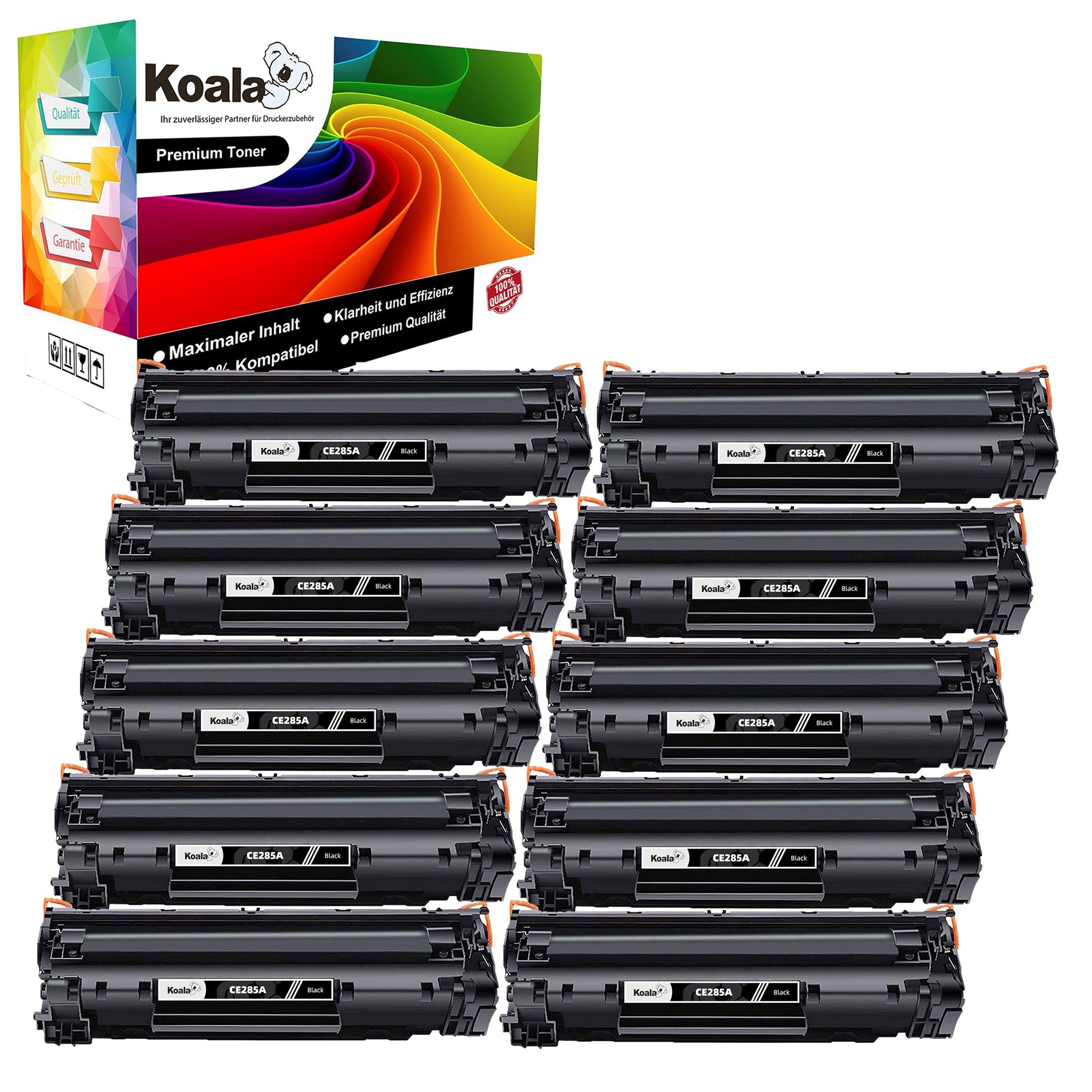 Koala Tonerkartusche 10PK XXL CE285A Toner für HP 85A Laserjet Pro P1102 P1106 M1132 M1212n, (Packung, Druckleistung bis ca. 1600 Seiten), für Laserjet P1102W P1102 M1212NF M1132MFP M1217NFW M1212 M1132 M1210