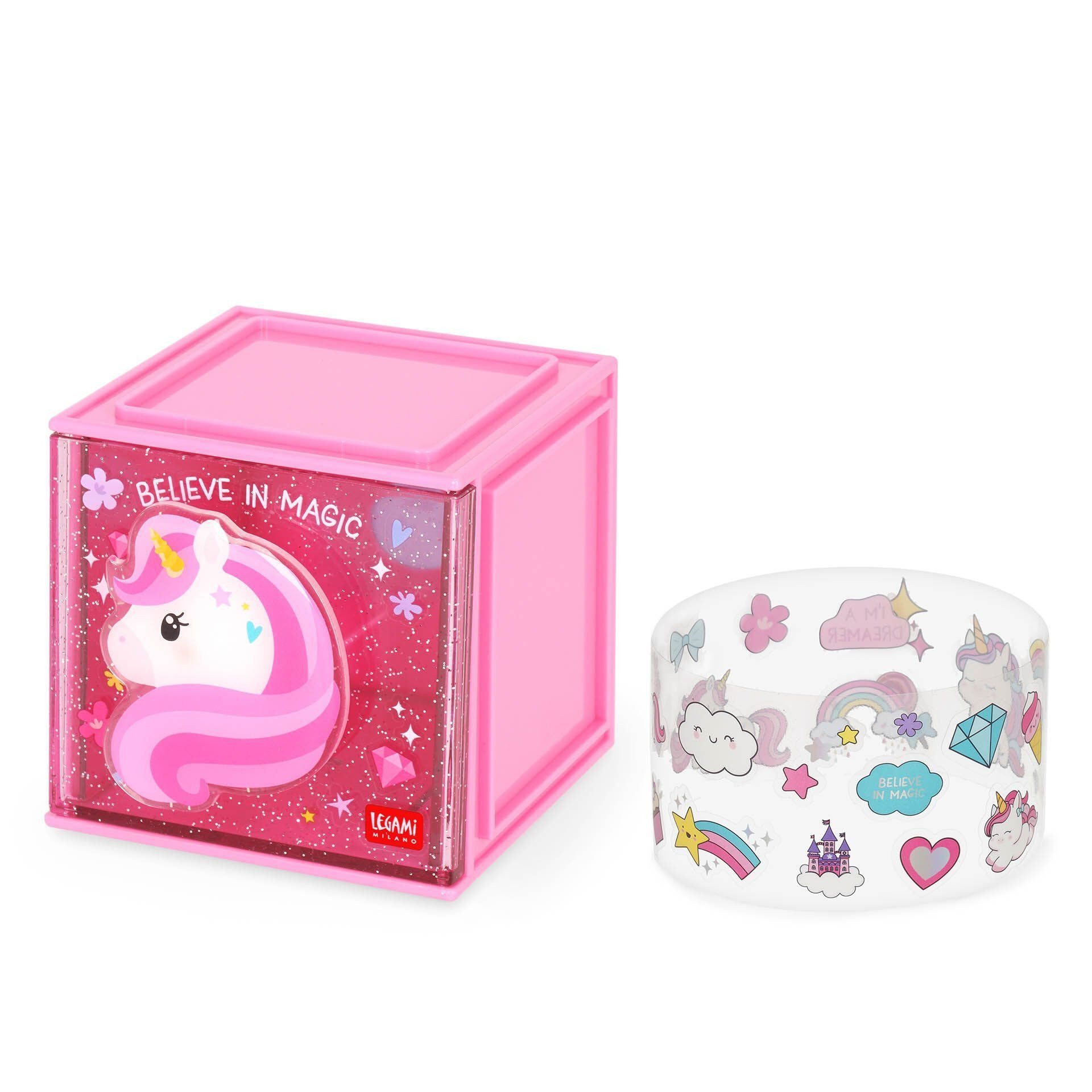 Legami Aufbewahrungsbox LEGAMI Erweiterbare Schreibtischbox - Cutie Cube - EINHORN