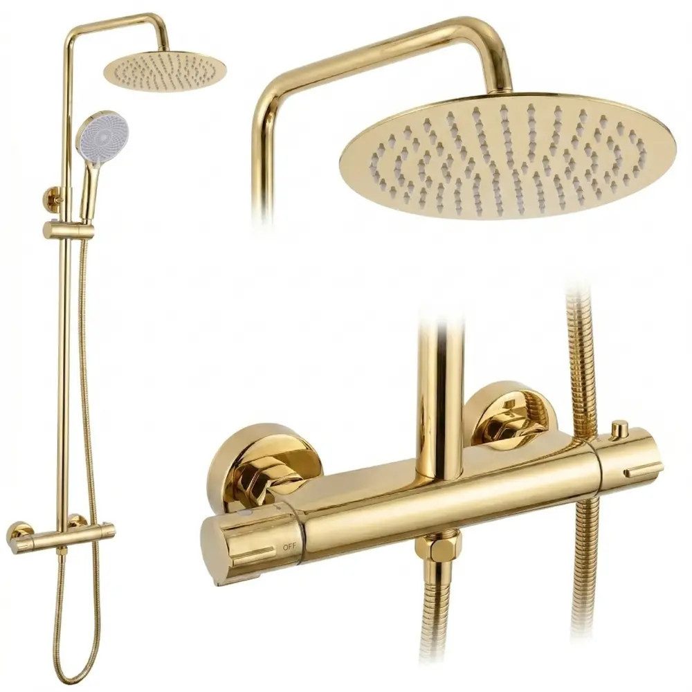 wohnwerk.idee Duschsystem Regendusche Dusche Set Duscharmatur mit Handbrause und Thermostat, ohne Wannenauslauf, höhenverstellbar