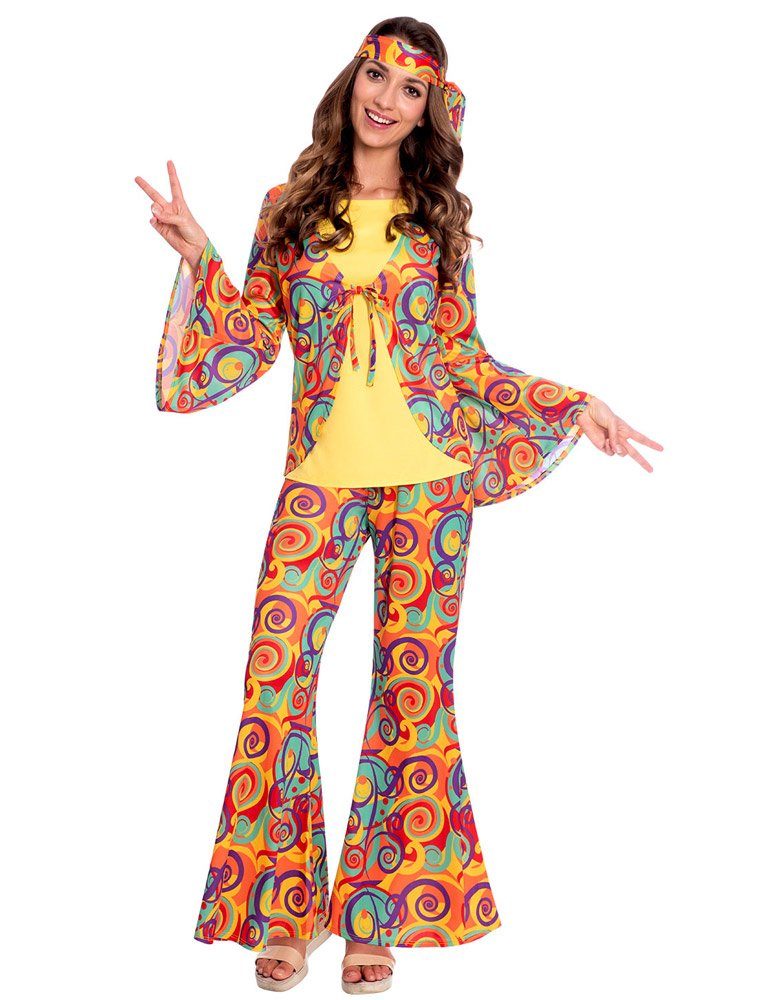 Amscan Hippie-Kostüm »70er Jahre Hippie Anzug für Damen - Orange, Retro  Party Kleidung«