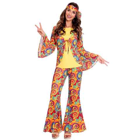 Amscan Hippie-Kostüm 70er Jahre Hippie Anzug für Damen - Orange, Retro Party Kleidung