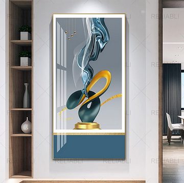 TPFLiving Kunstdruck (OHNE RAHMEN) Poster - Leinwand - Wandbild, Abstrakte geometrische Formen - (Leinwand Wohnzimmer, Leinwand Bilder, Kunstdruck), Farben: Gold, blau, weiß, türkis und grau - Größe 20x30cm