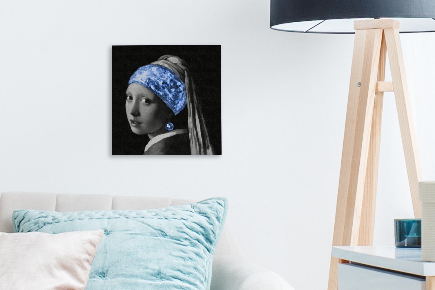 OneMillionCanvasses® Gemälde Mädchen mit einem St), - (1 - Blau, Leinwand Schlafzimmer Perlenohrring Vermeer Wohnzimmer für Bilder