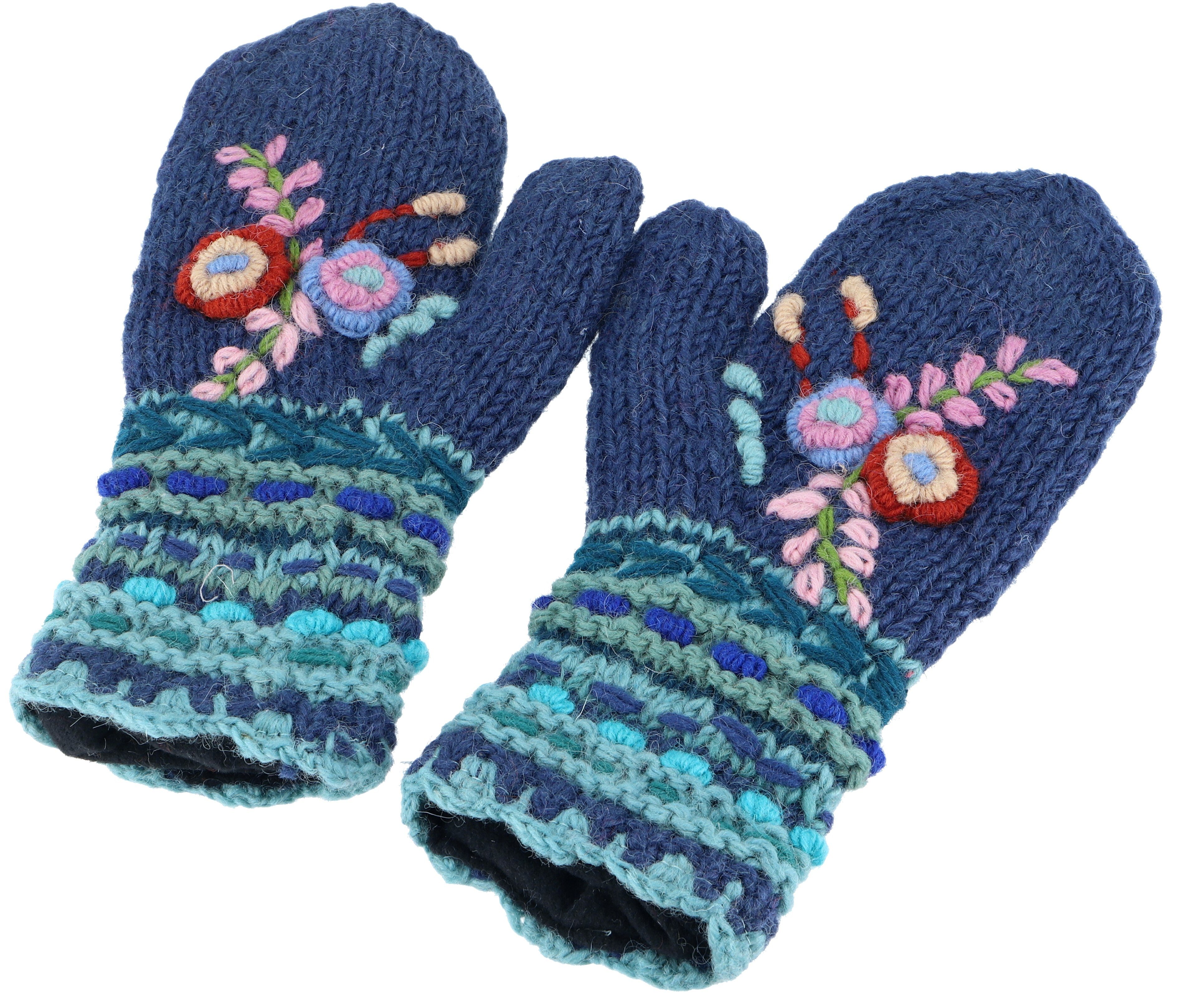 Guru-Shop Strickhandschuhe Wollhandschuhe mit Blümchenstickerei, Boho.. günstig online kaufen