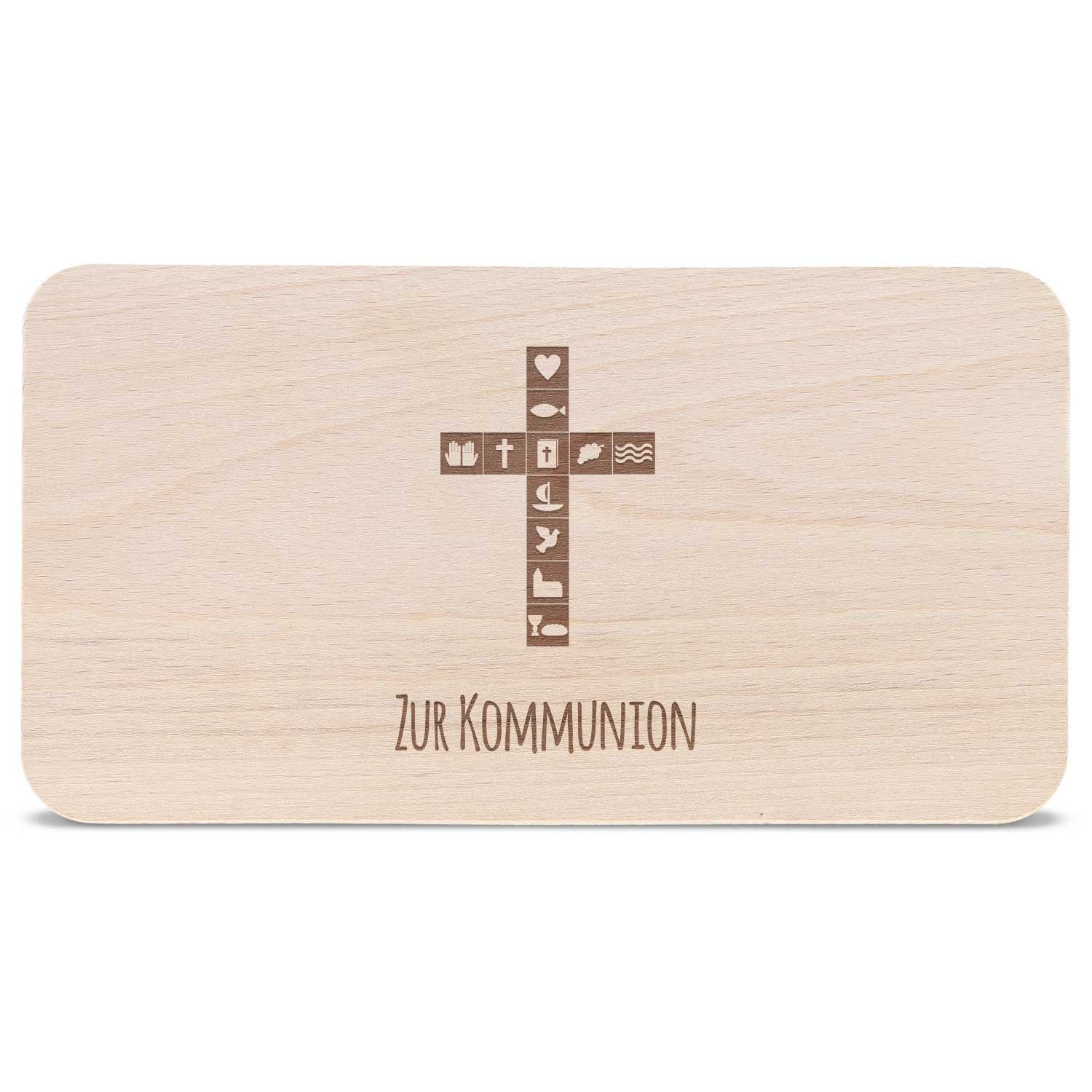 GRAVURZEILE Schneidebrett Frühstücksbrettchen mit Gravur - Kommunion Kreuz - ideales Geschenk, Buchenholz