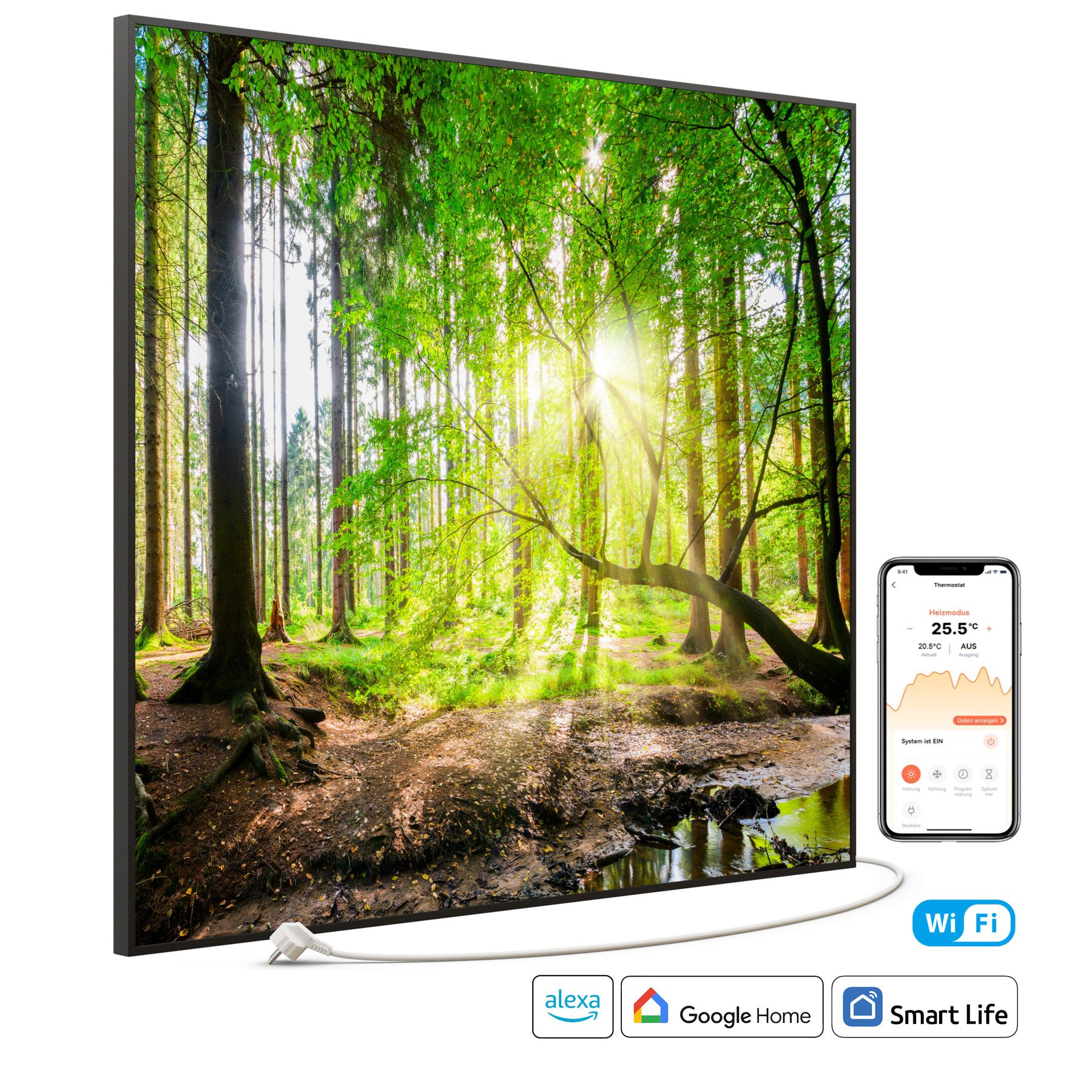 STEINFELD Heizsysteme Infrarotheizung Bild 1200W, 114x100cm, Made in Germany, 7 Jahre Garantie, mit Thermostat, Schwarz