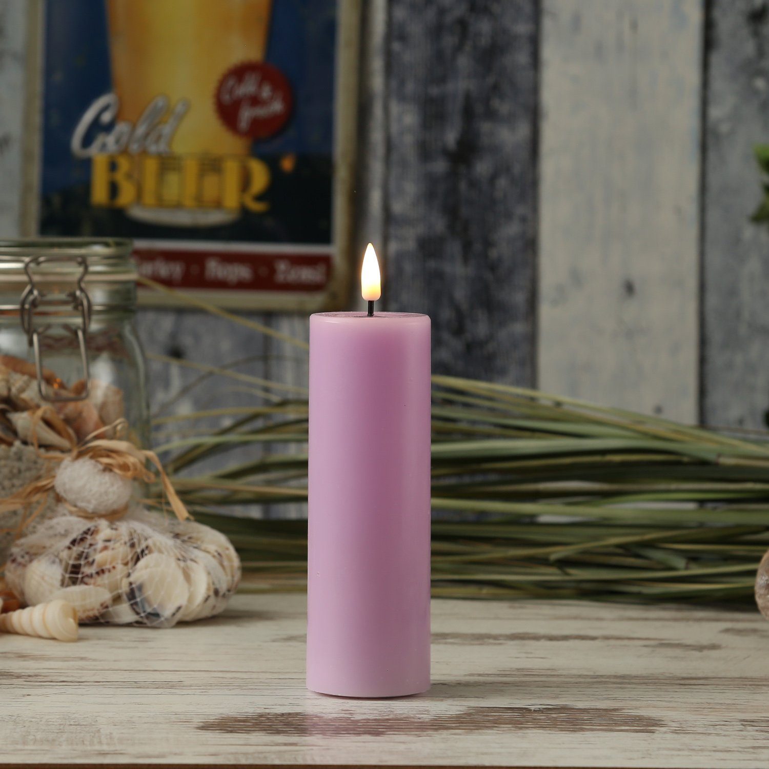 Deluxe Homeart LED-Kerze LED Kerze Mia Echtwachs 3D Flamme flackernd H: 15cm D: 5cm lavendel (1-tlg)