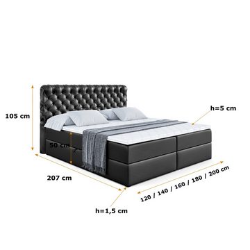 ALTDECOR Boxspringbett BOXI8 (Multipocket-Matratze H4, H3 Matratze Bonellfederung, Topper, Kopfteil)