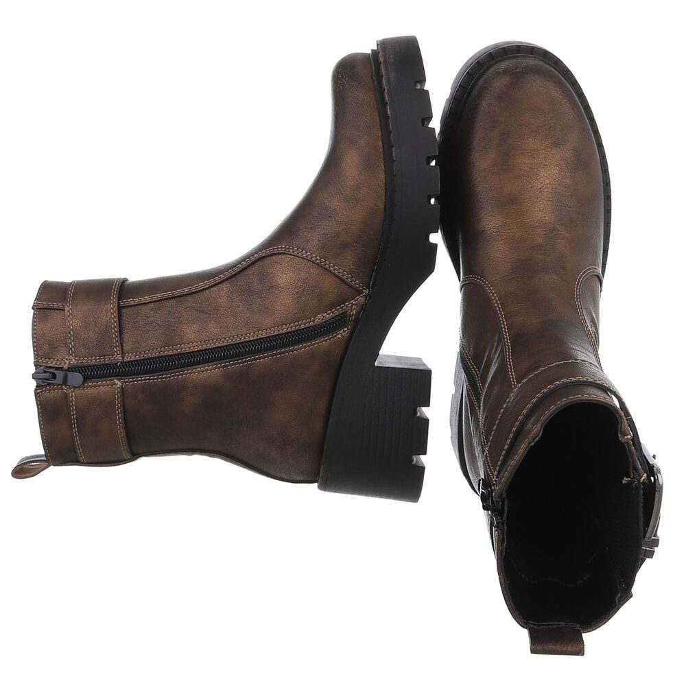 Ital-Design Moderne Stiefeletten mit Schnalle und elastischem Einsatz Plateaustiefelette (90726951) Blockabsatz Stiefeletten in Camel
