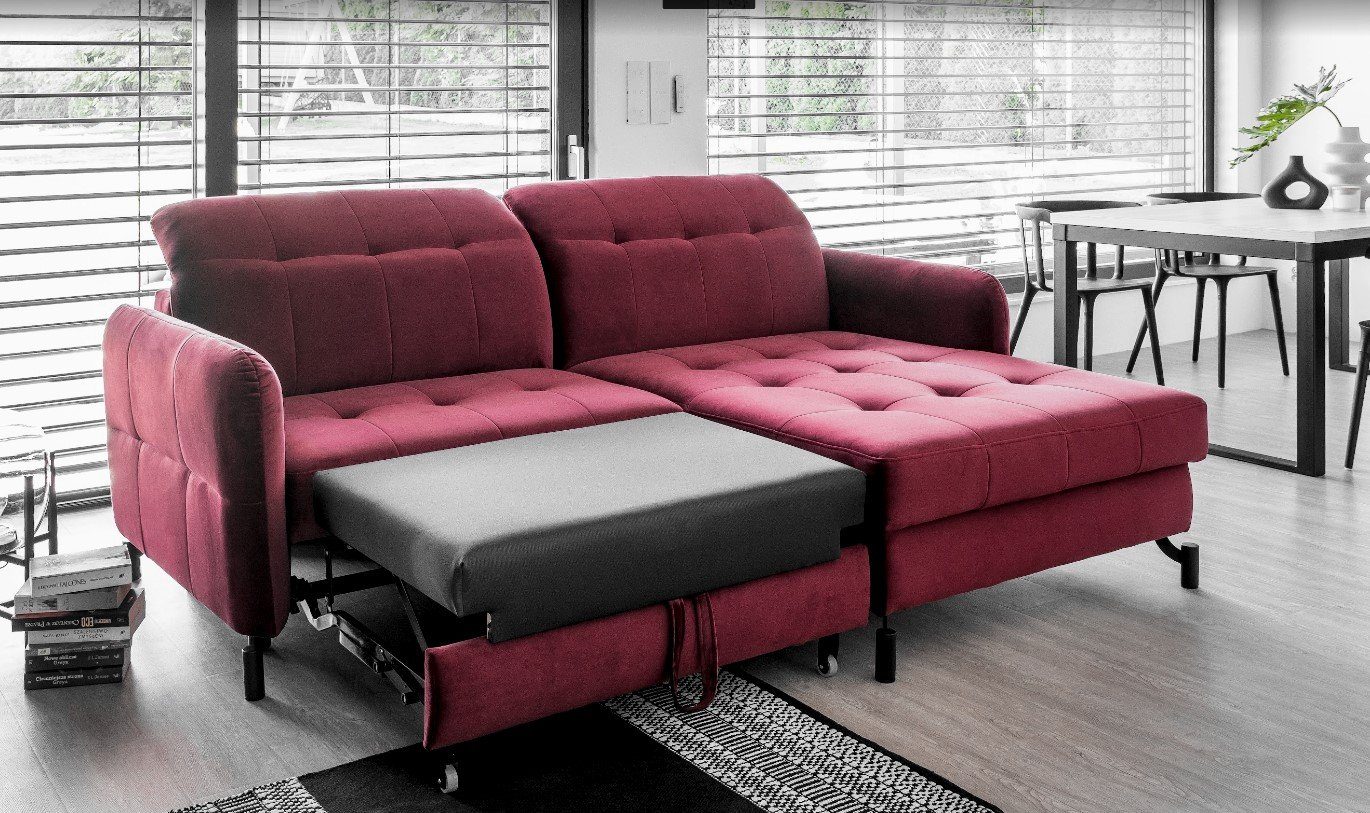 Eltap Ecksofa LORELLE Bettkasten, im Omega verstellbare 91 Ausklappbare Couch Kopfstützen Schlaffunktion, Skandinavischen Stil