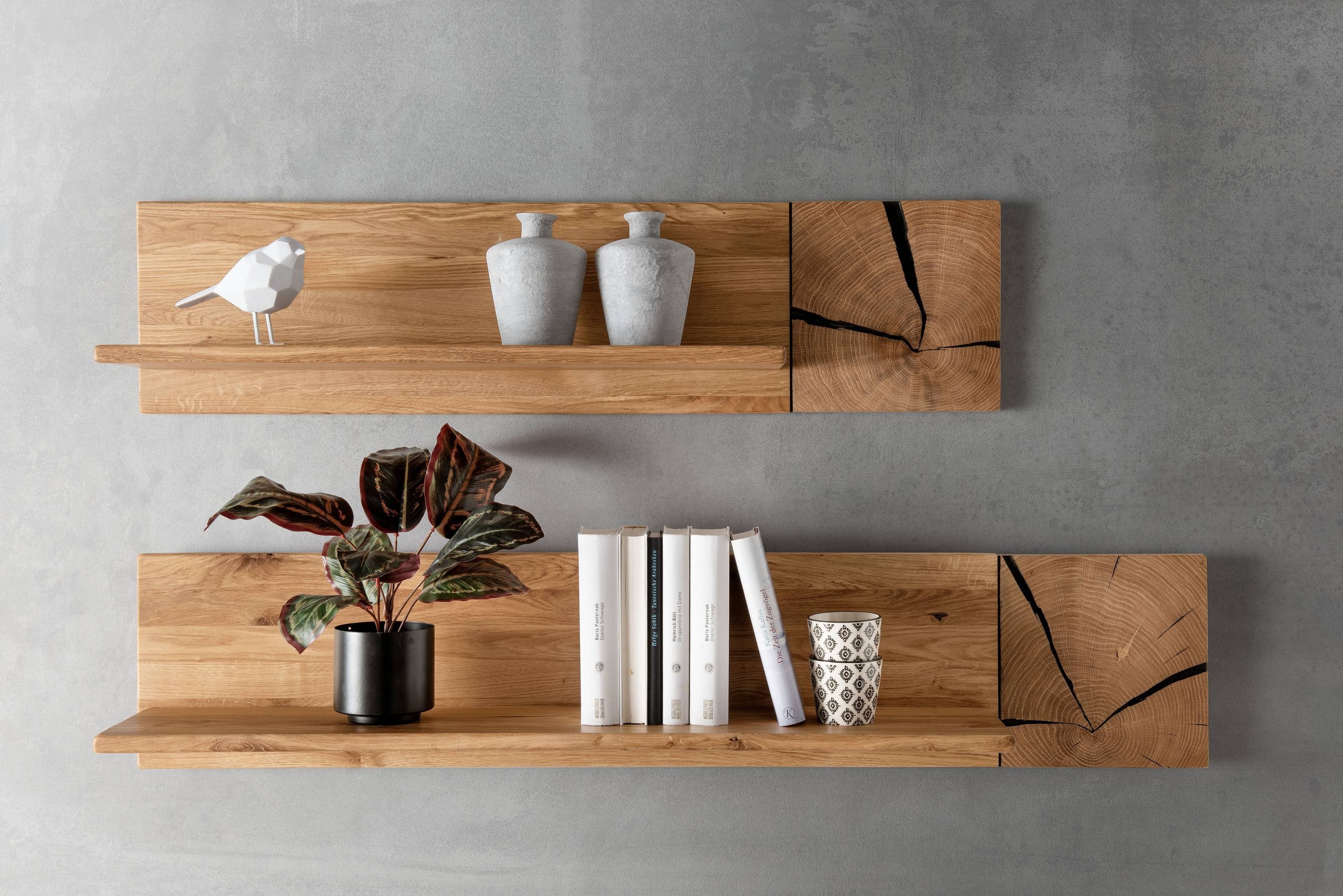 Lebenswert Wandboard KM-0660, aus Wildeiche massiv geölt in braun. Abmessungen (BxHxT) 90x25x8 cm