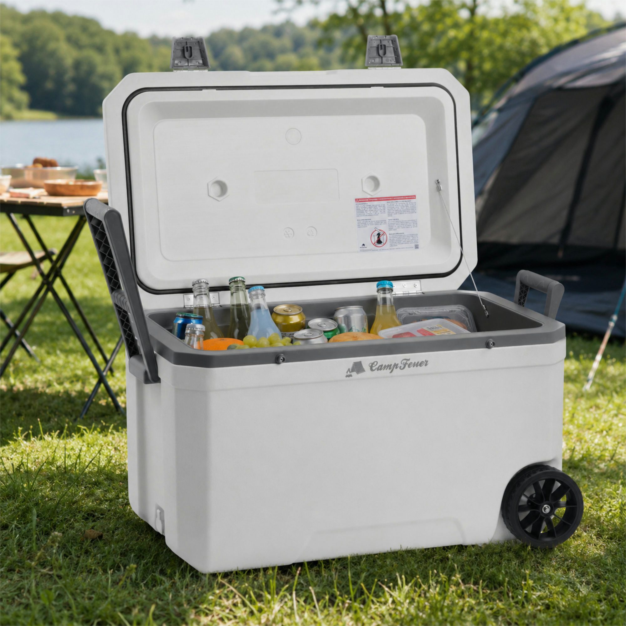 CampFeuer Kühlbox Kühlbox weiß 70 Liter mit Rädern, Rollkühlbox, isolierte Box, rollbar – Bild 2 von 5